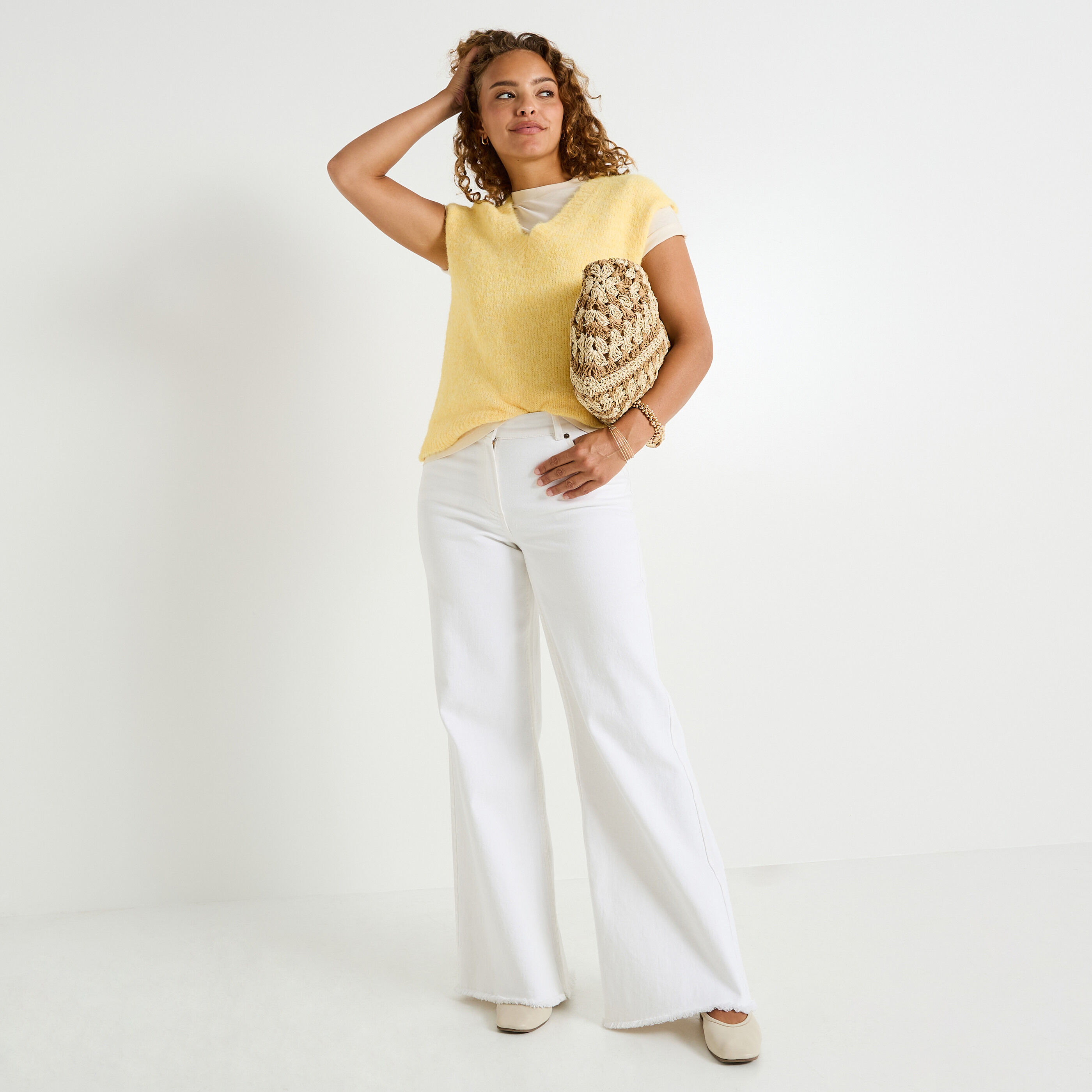 Pull sans manches col V femme