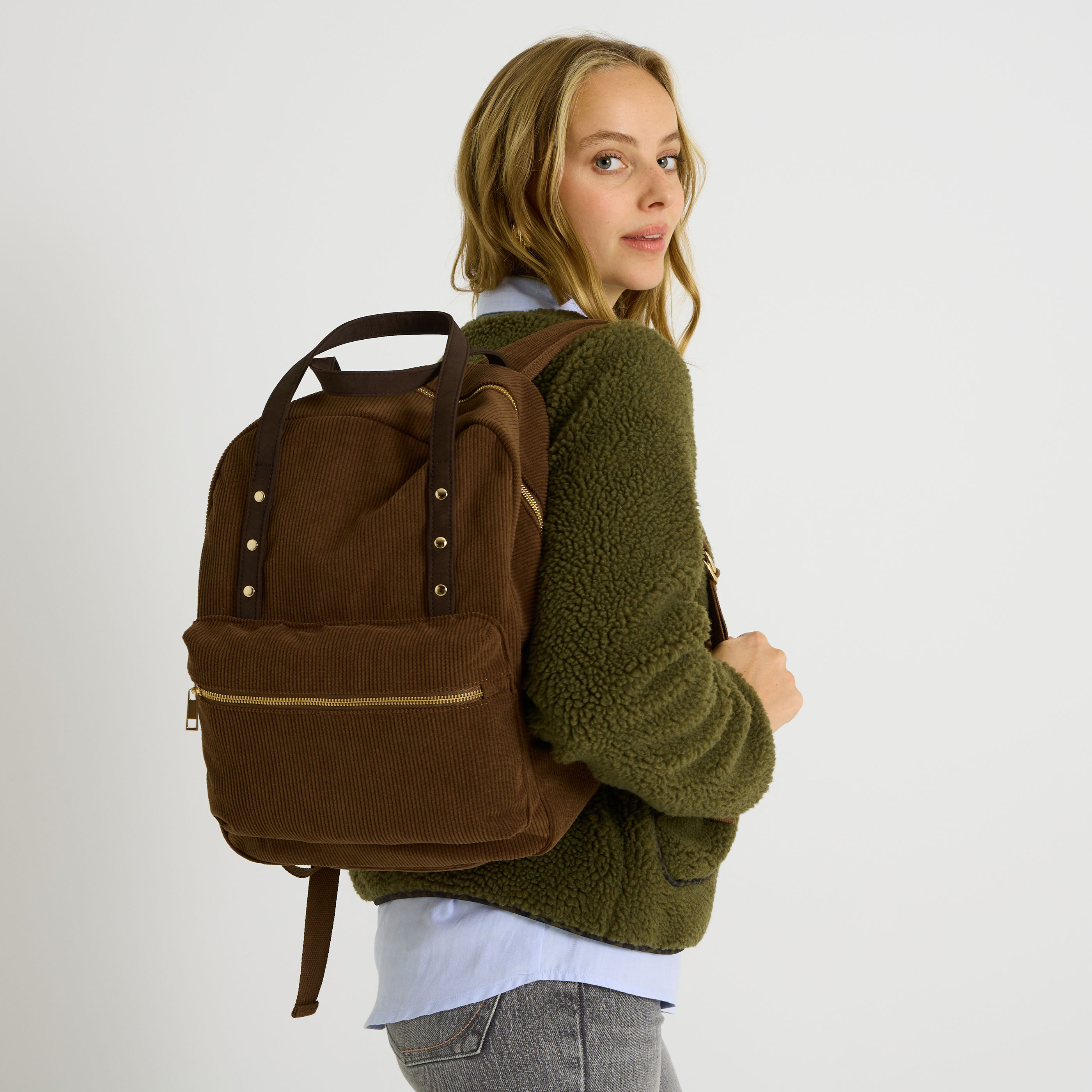 Sac &agrave; dos en velours c&ocirc;tel&eacute; femme