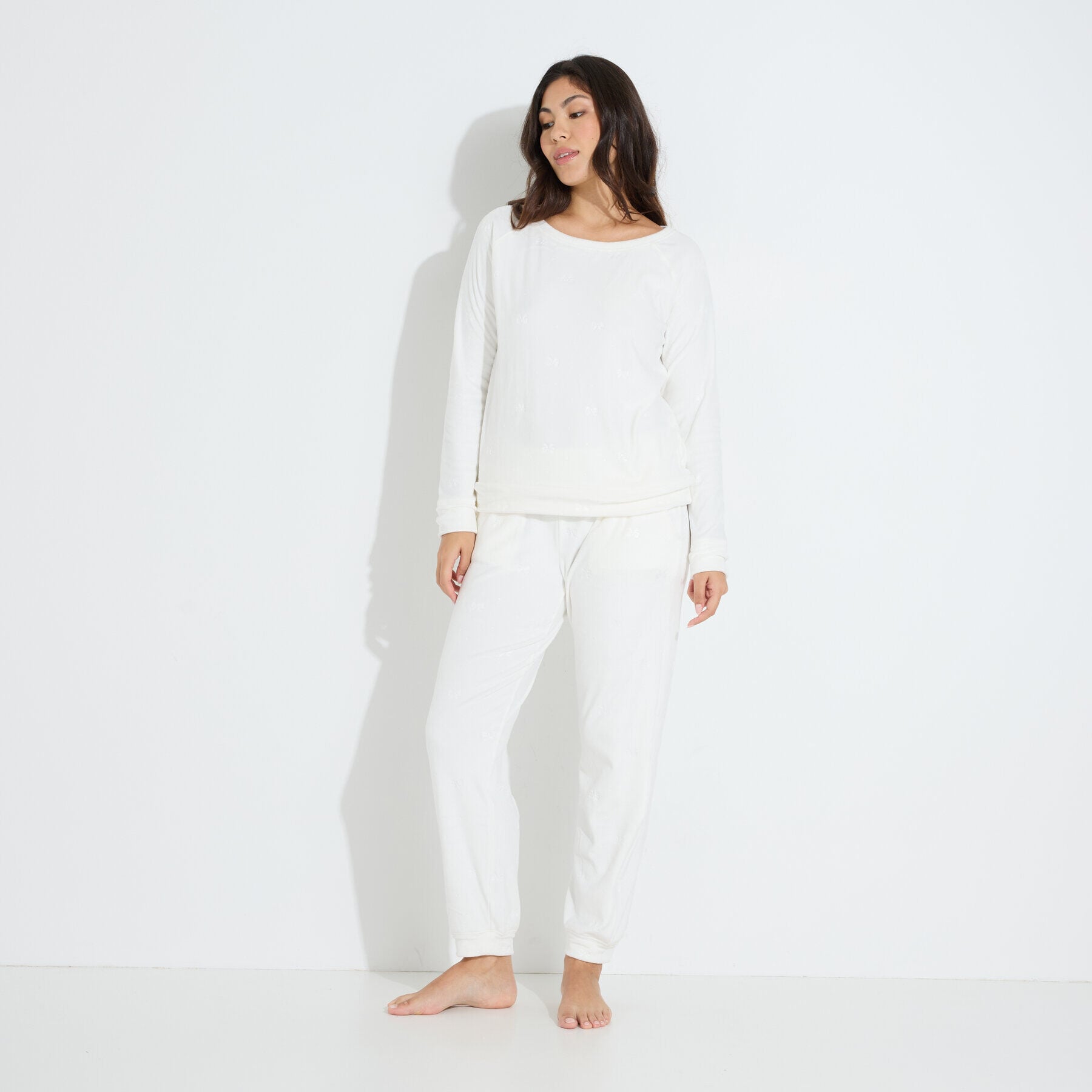 Pantalon pyjama velours noeuds femme