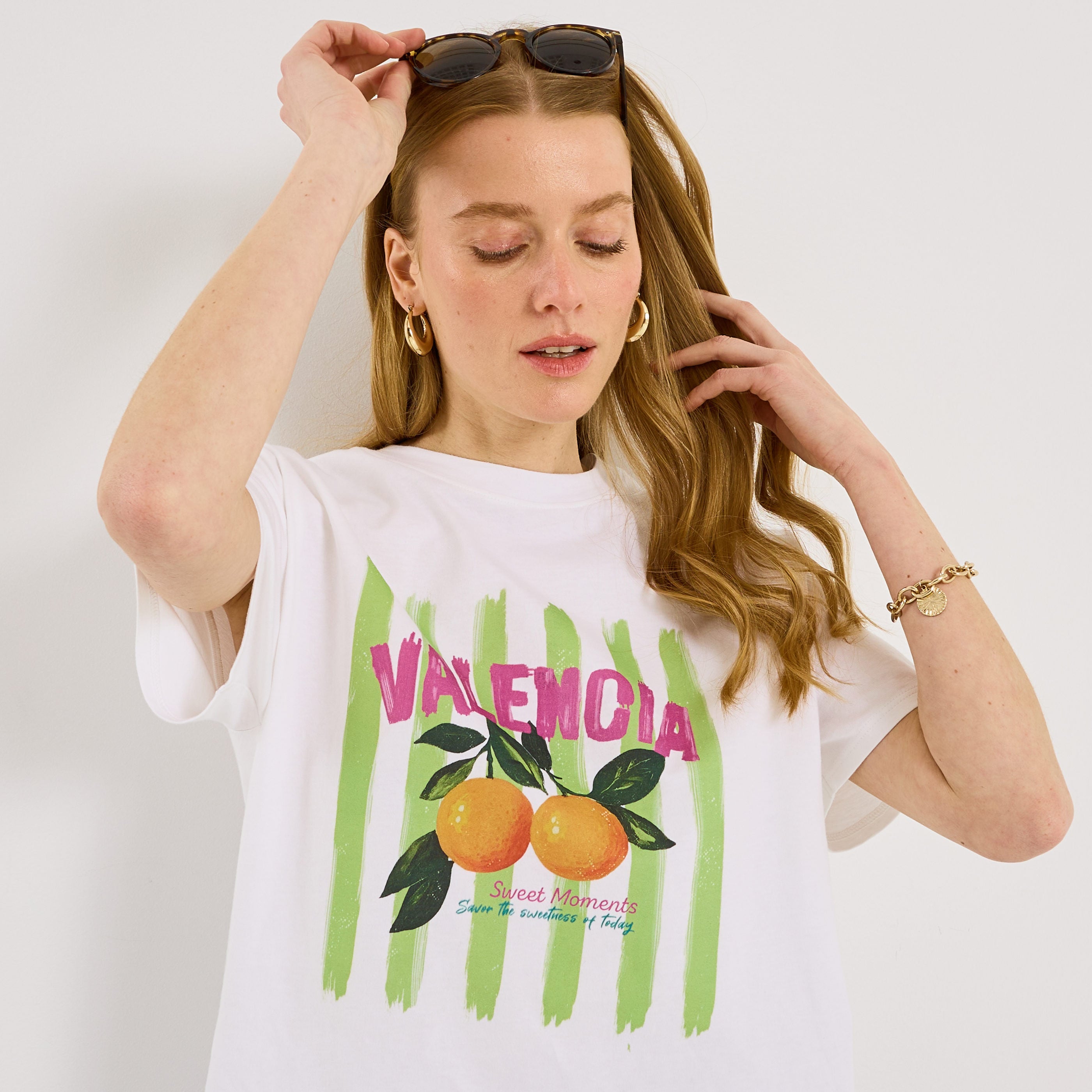 T-shirt col rond imprim&eacute; femme