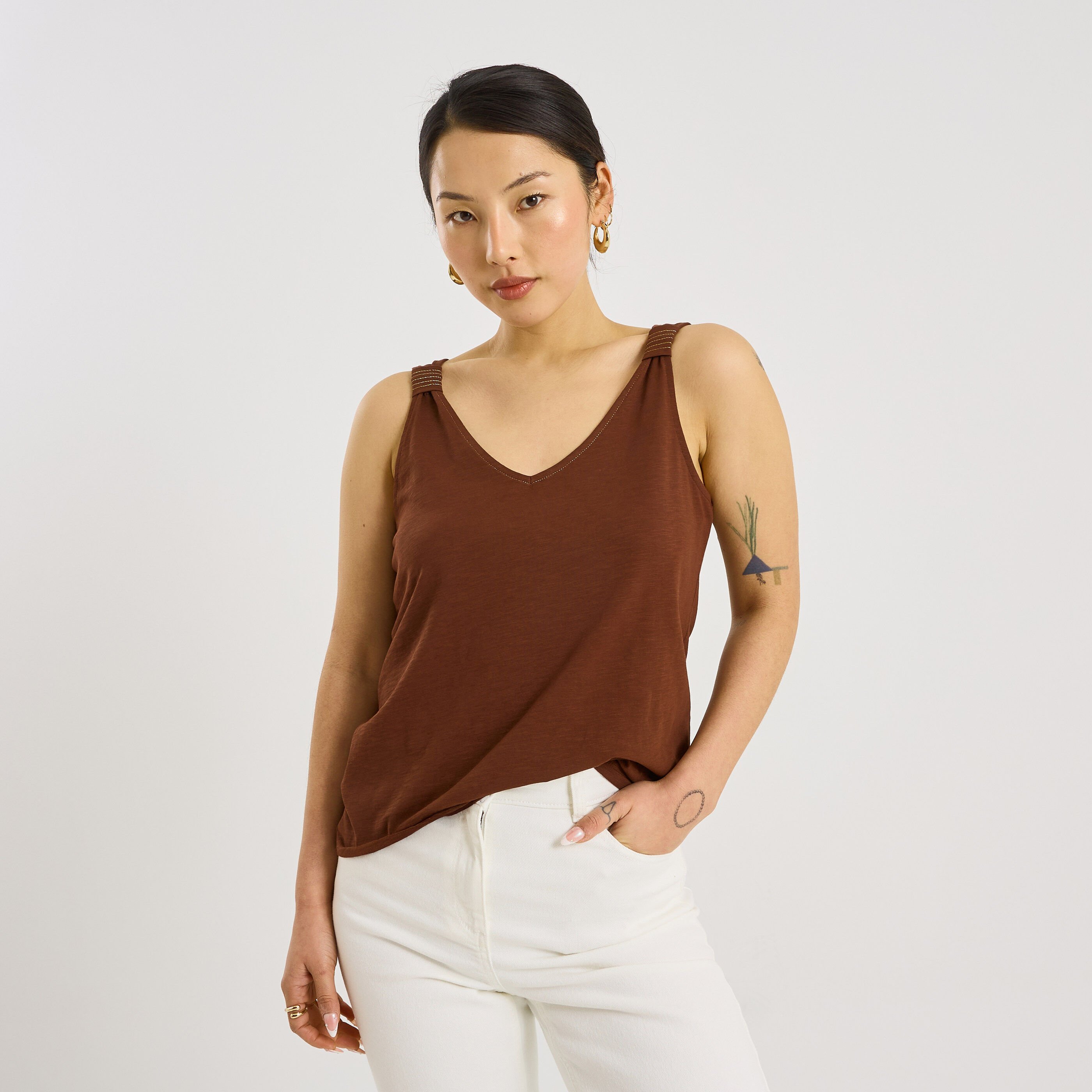 D&eacute;bardeur col V uni femme