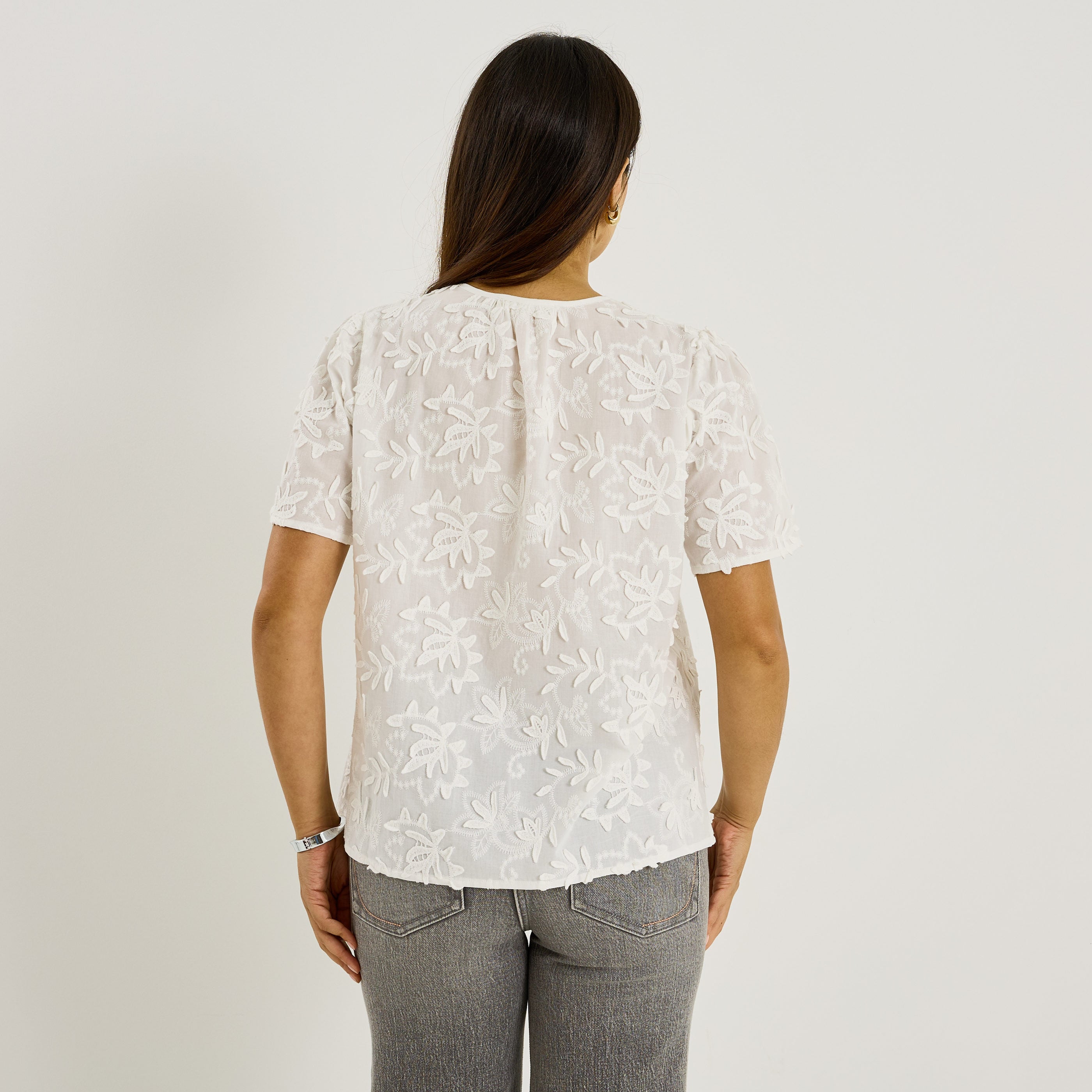 Chemise brod&eacute;e manches courtes femme