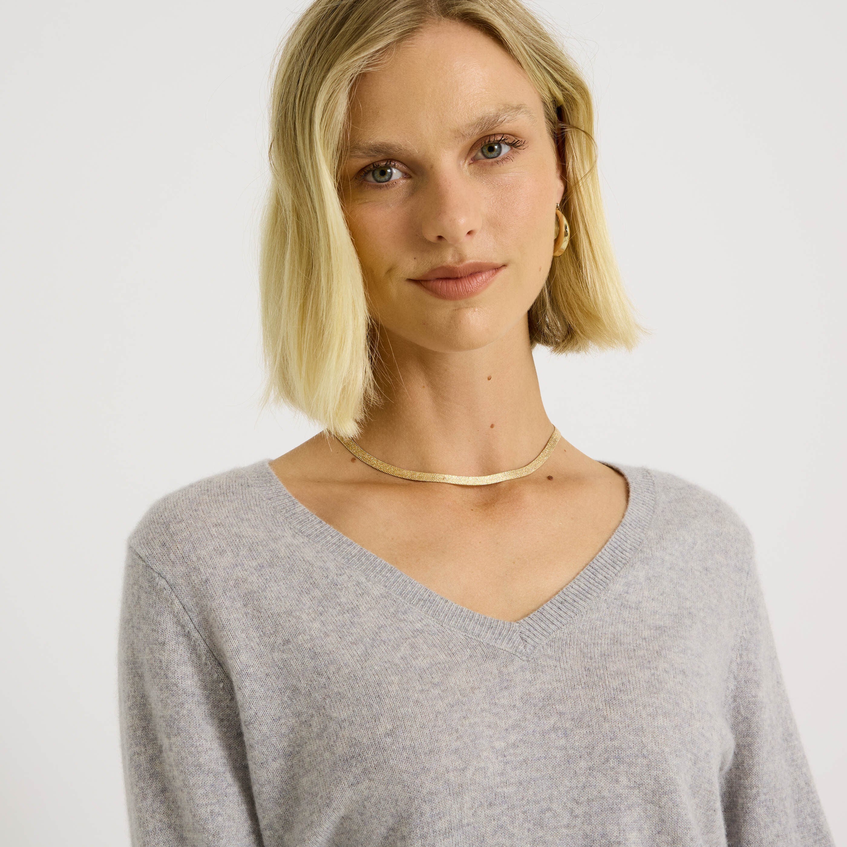 Pull col V laine et cachemire femme
