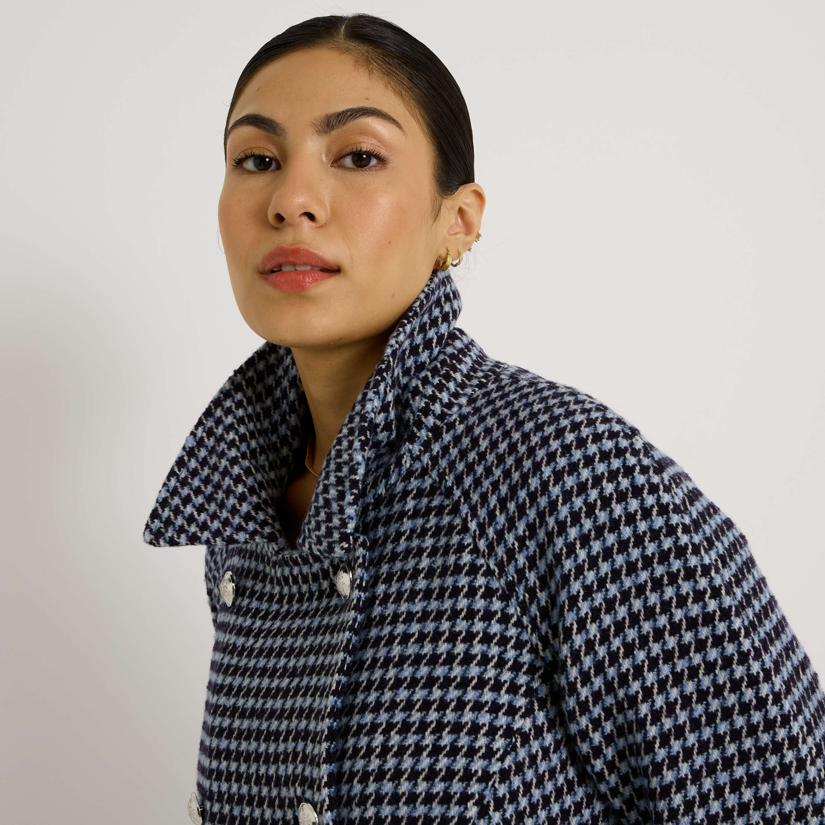 Manteau imprim&eacute; pied-de-poule femme