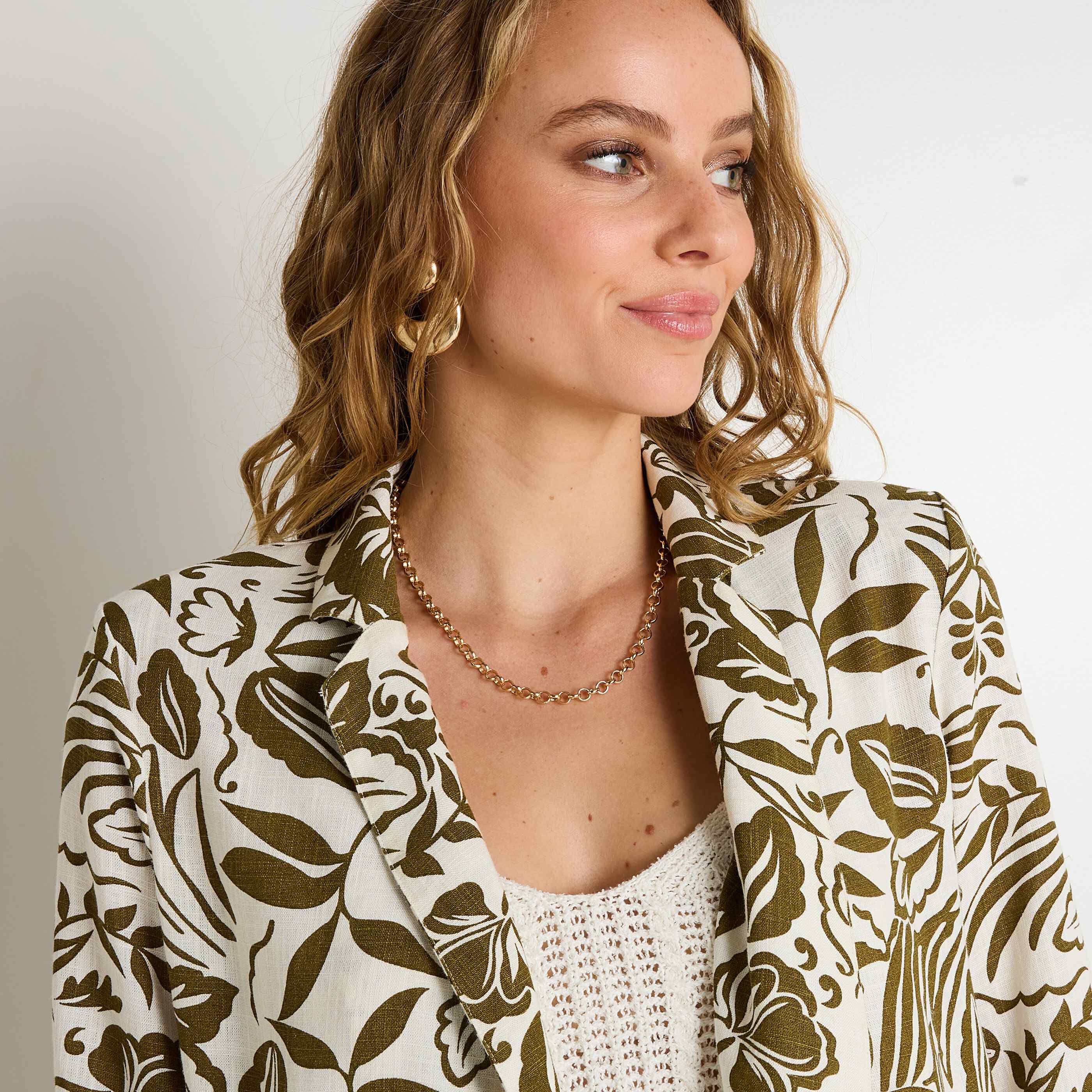 Blazer imprim&eacute; feuillage femme
