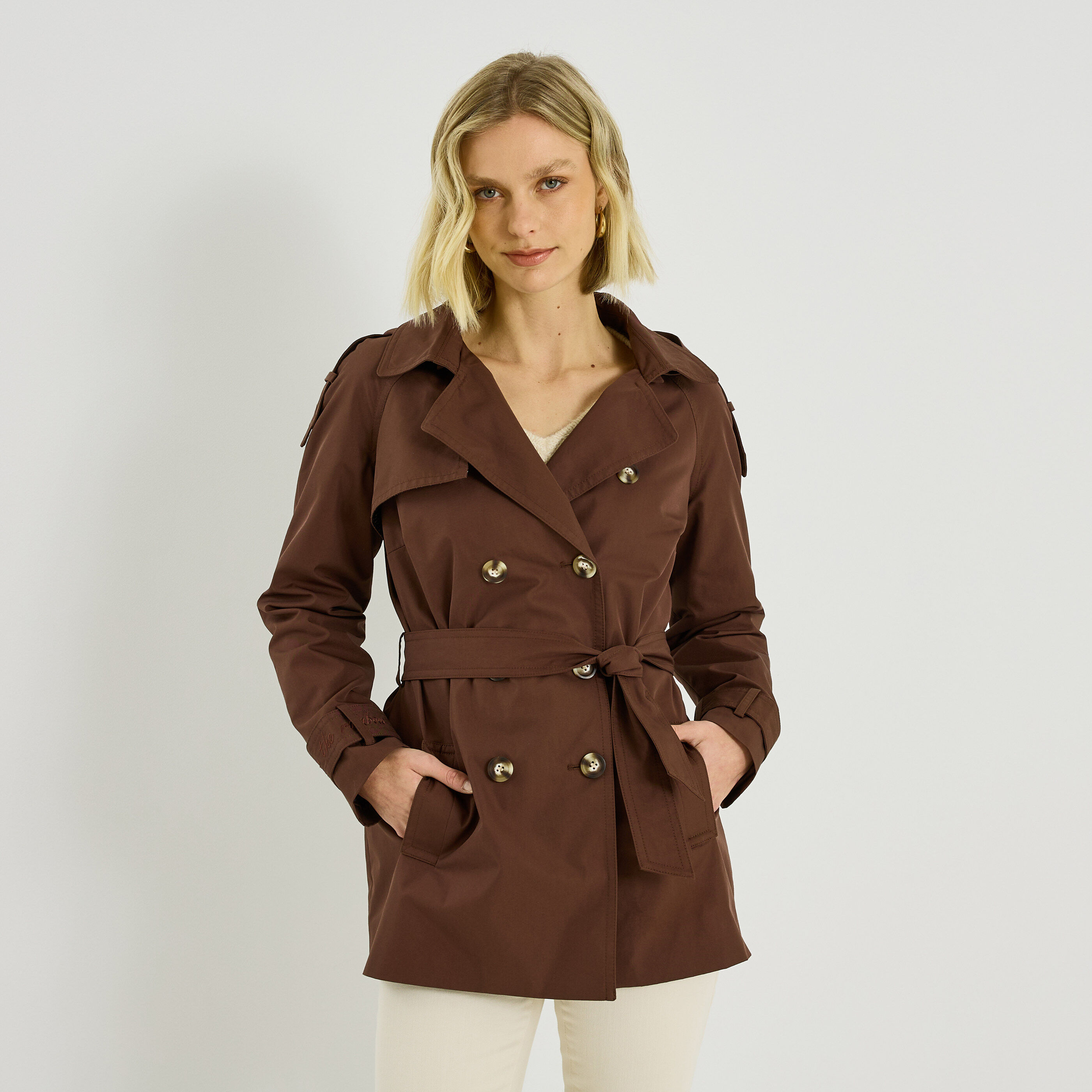 Trench mi-long &agrave; capuche amovible femme