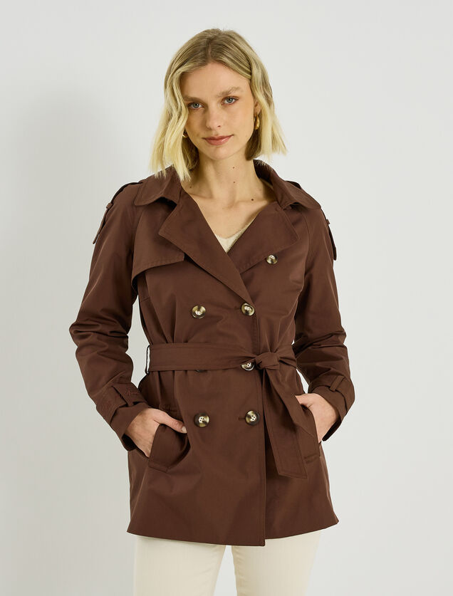 Trench mi-long &agrave; capuche amovible femme
