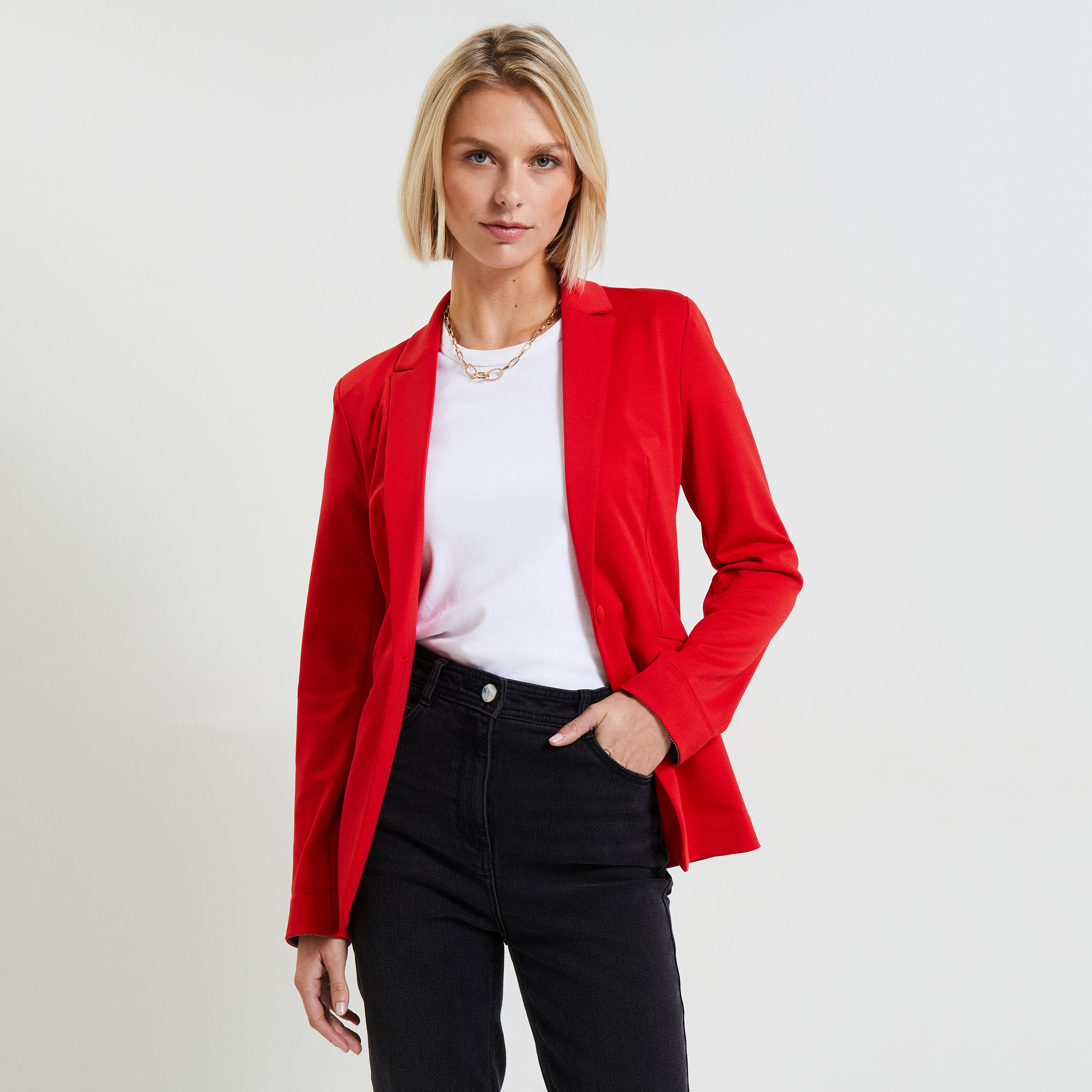 Veste tailleur rouge femme best sale