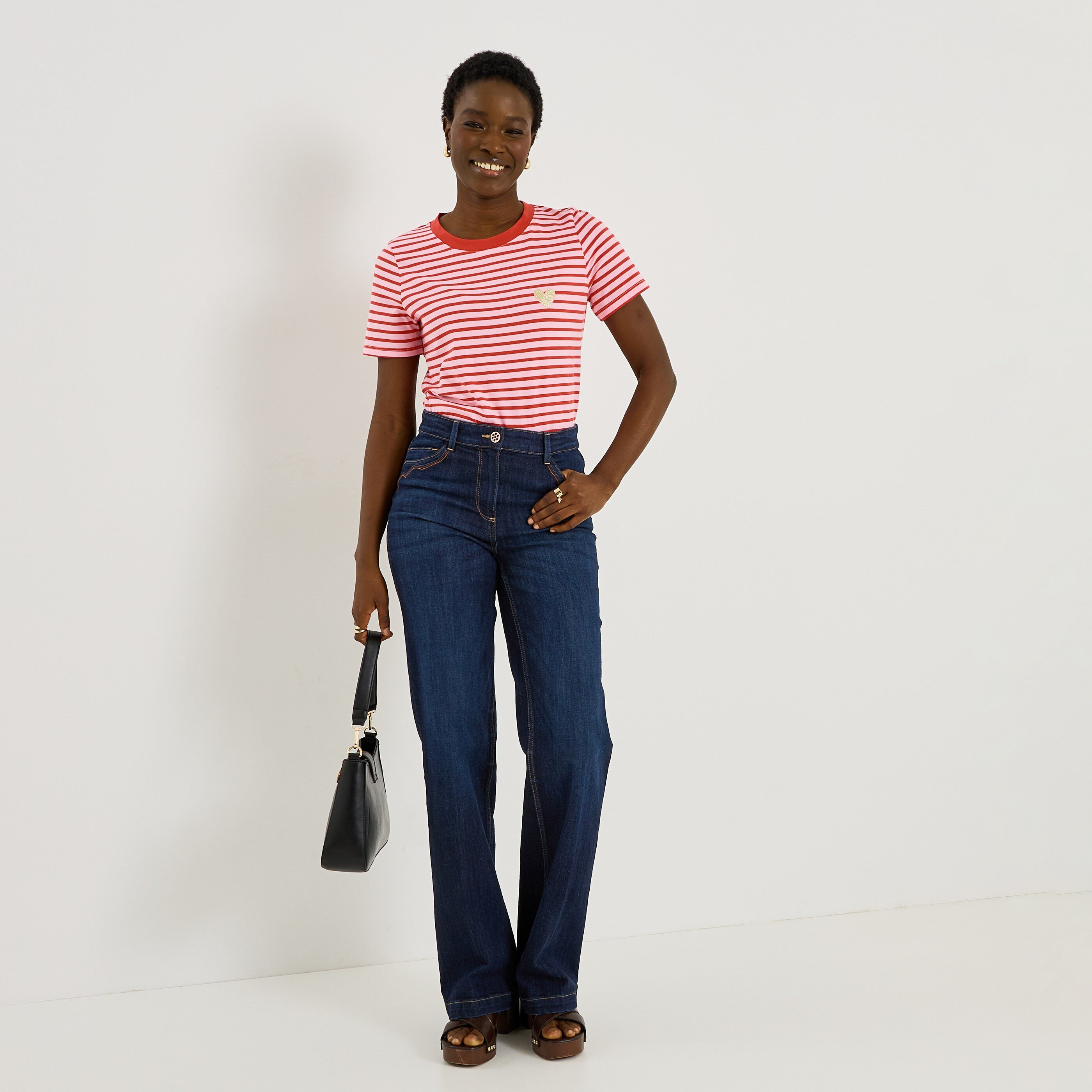 T-shirt col rond motif ray&eacute; femme