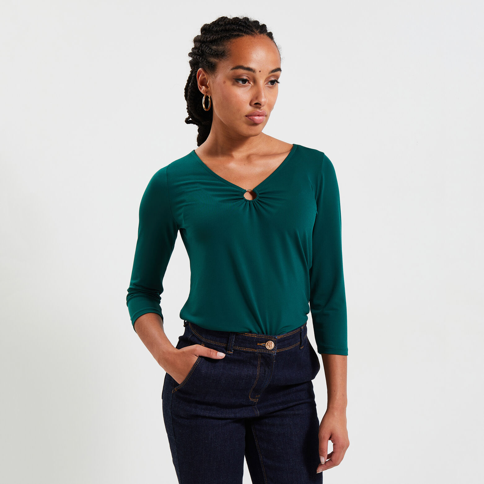 Tshirt uni manches 3/4 femme