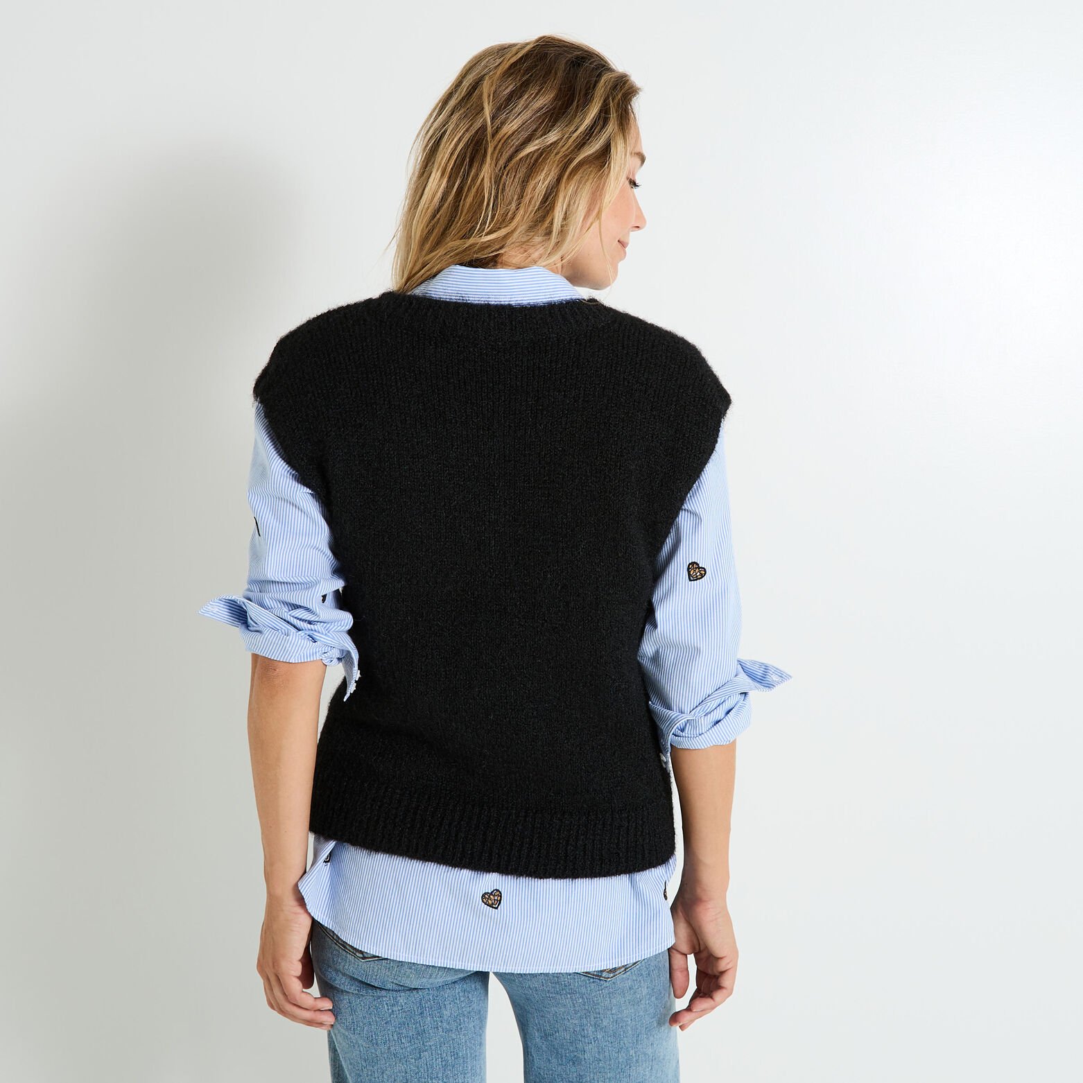 Pull sans manches col V femme