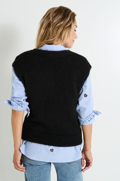 Pull sans manches col V femme