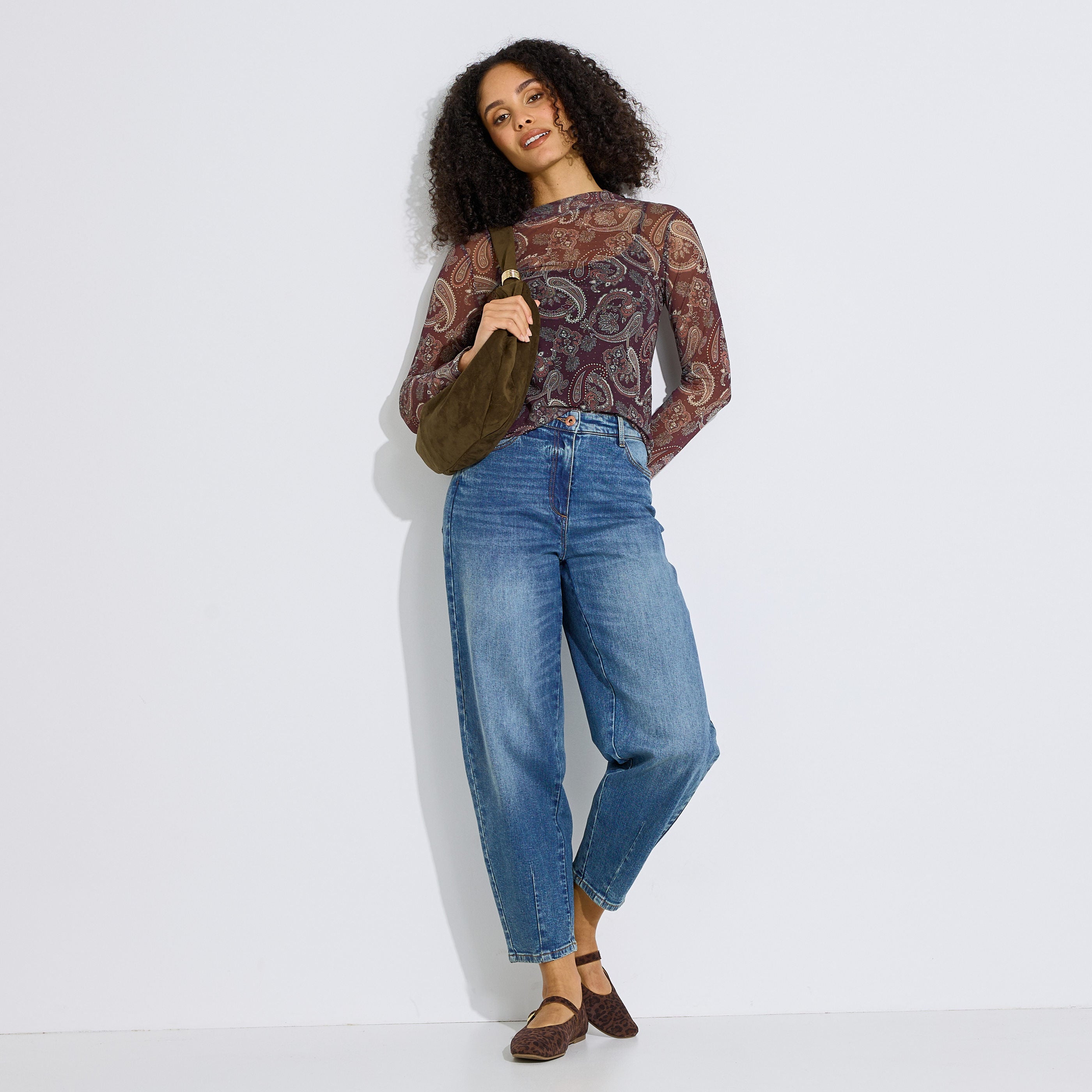 T-shirt voile imprim&eacute; cachemire femme