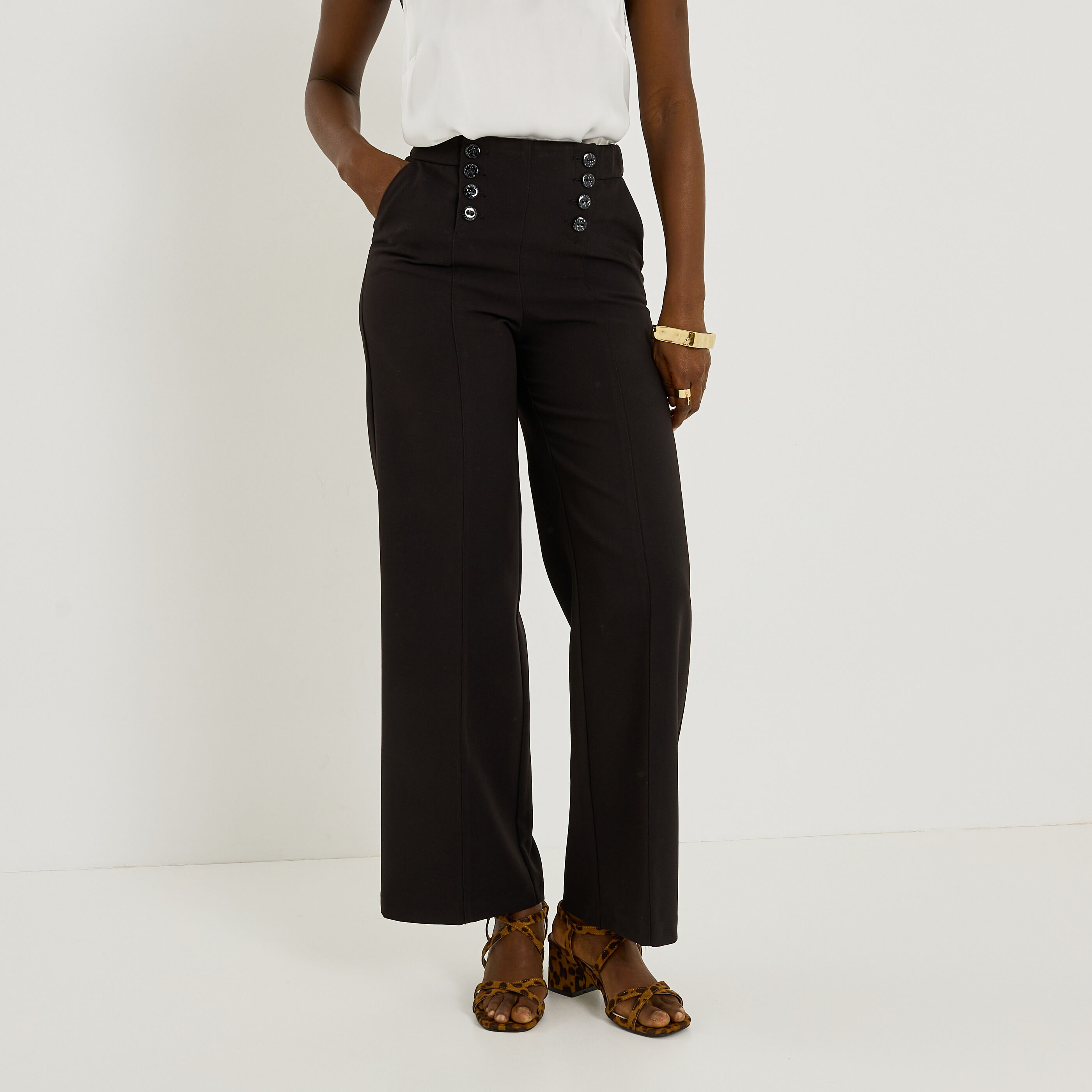 Pantalon large &agrave; pont femme
