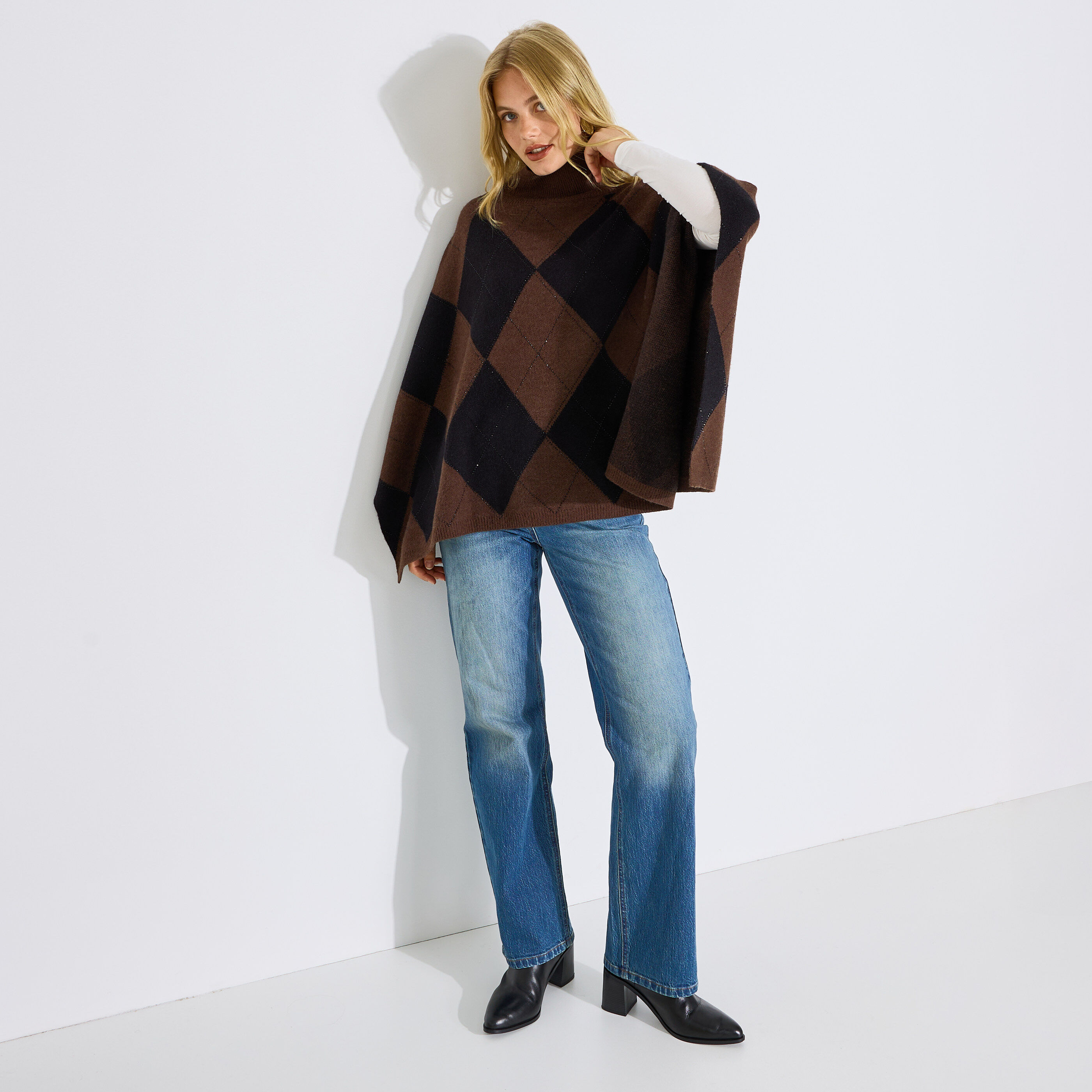 Poncho motif argyle avec sequins femme