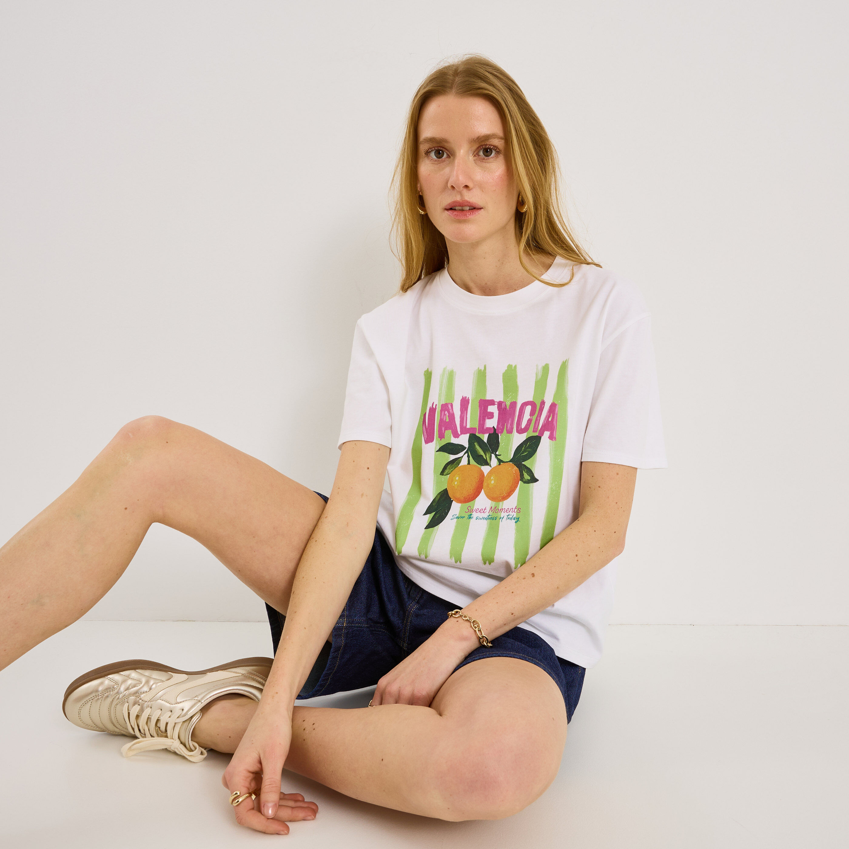T-shirt col rond imprim&eacute; femme