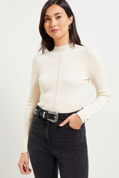 Pull fin côtelé femme