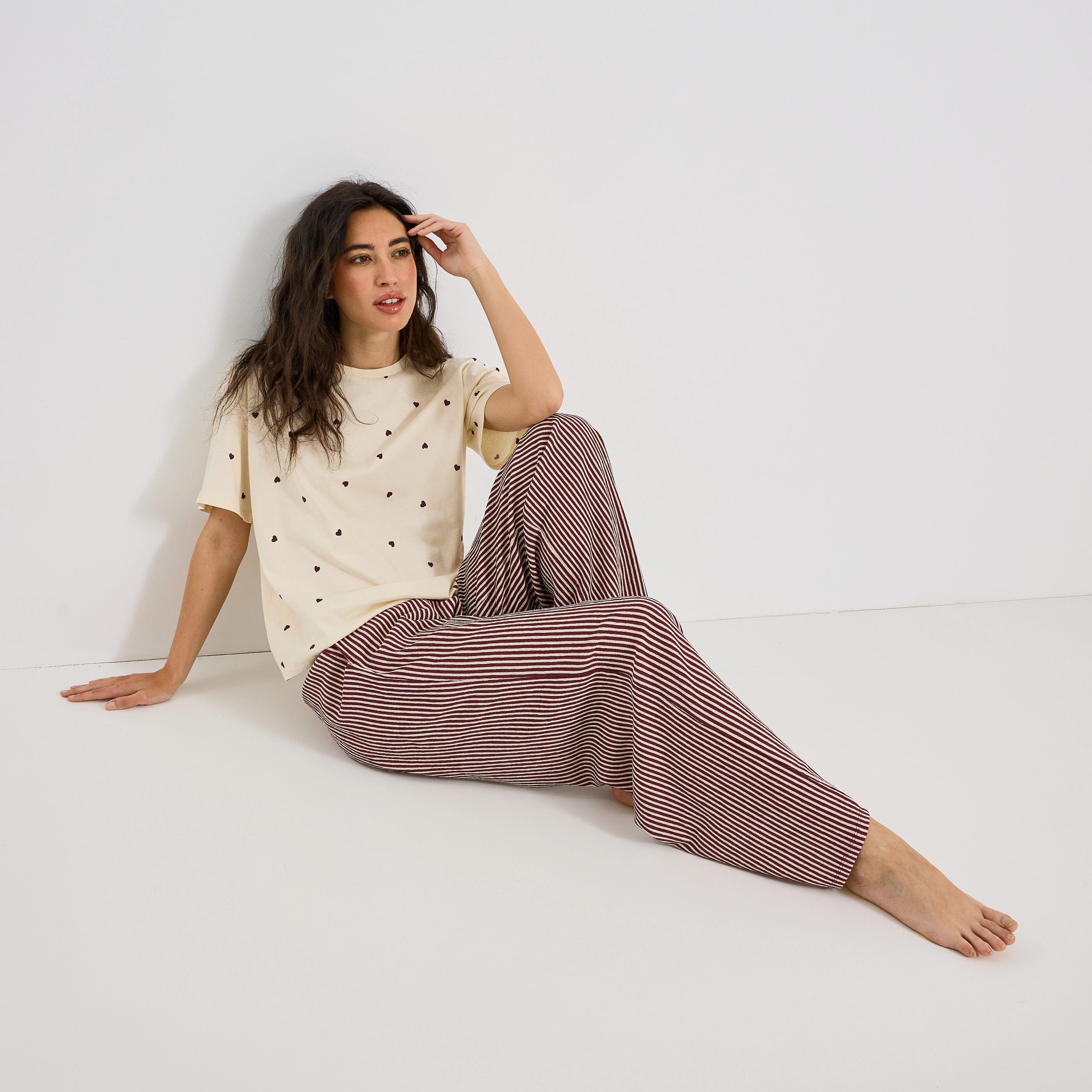 T-shirt de pyjama imprim&eacute; c&oelig;ur femme