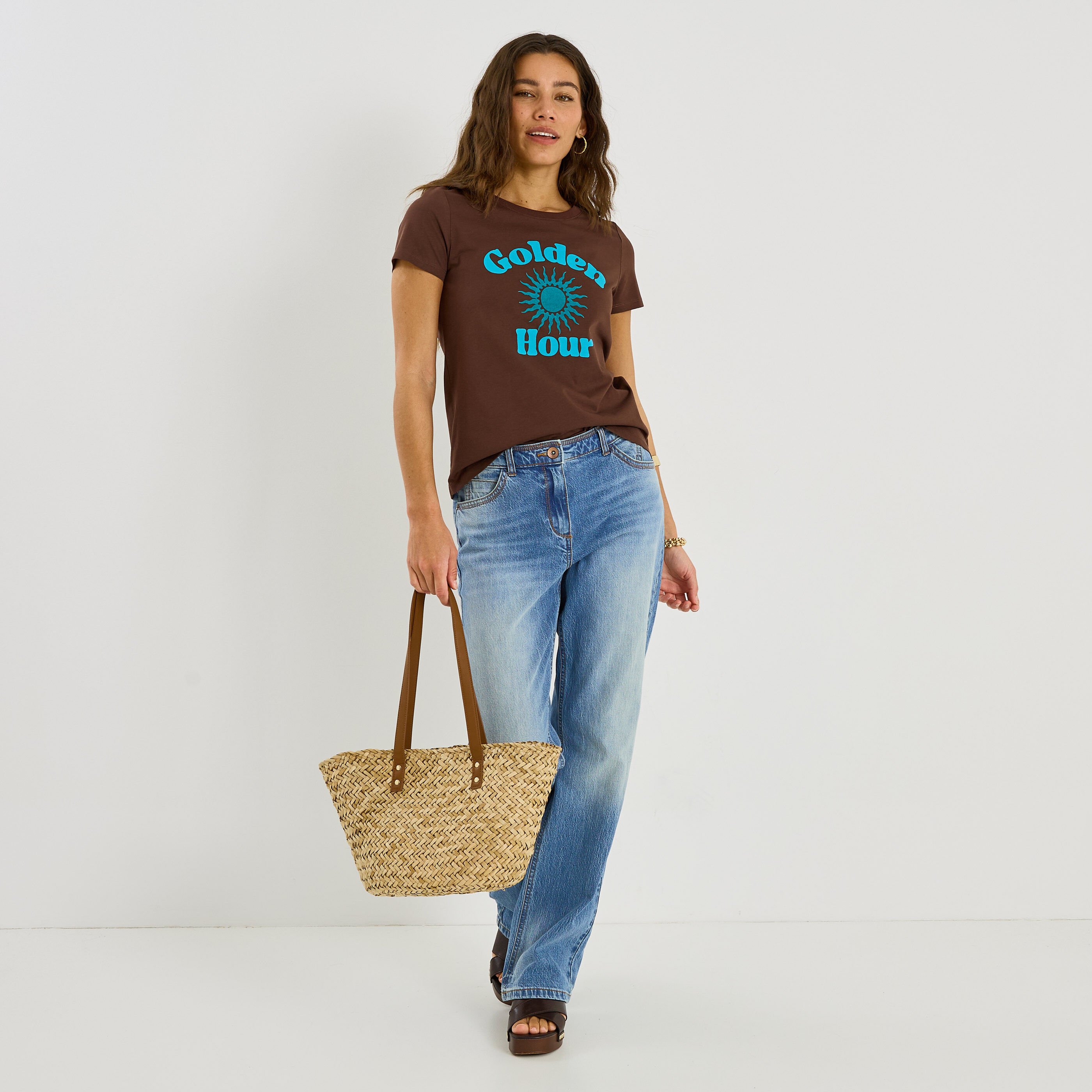 T-shirt col rond print soleil femme