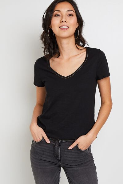 T-shirt manches courtes V femme