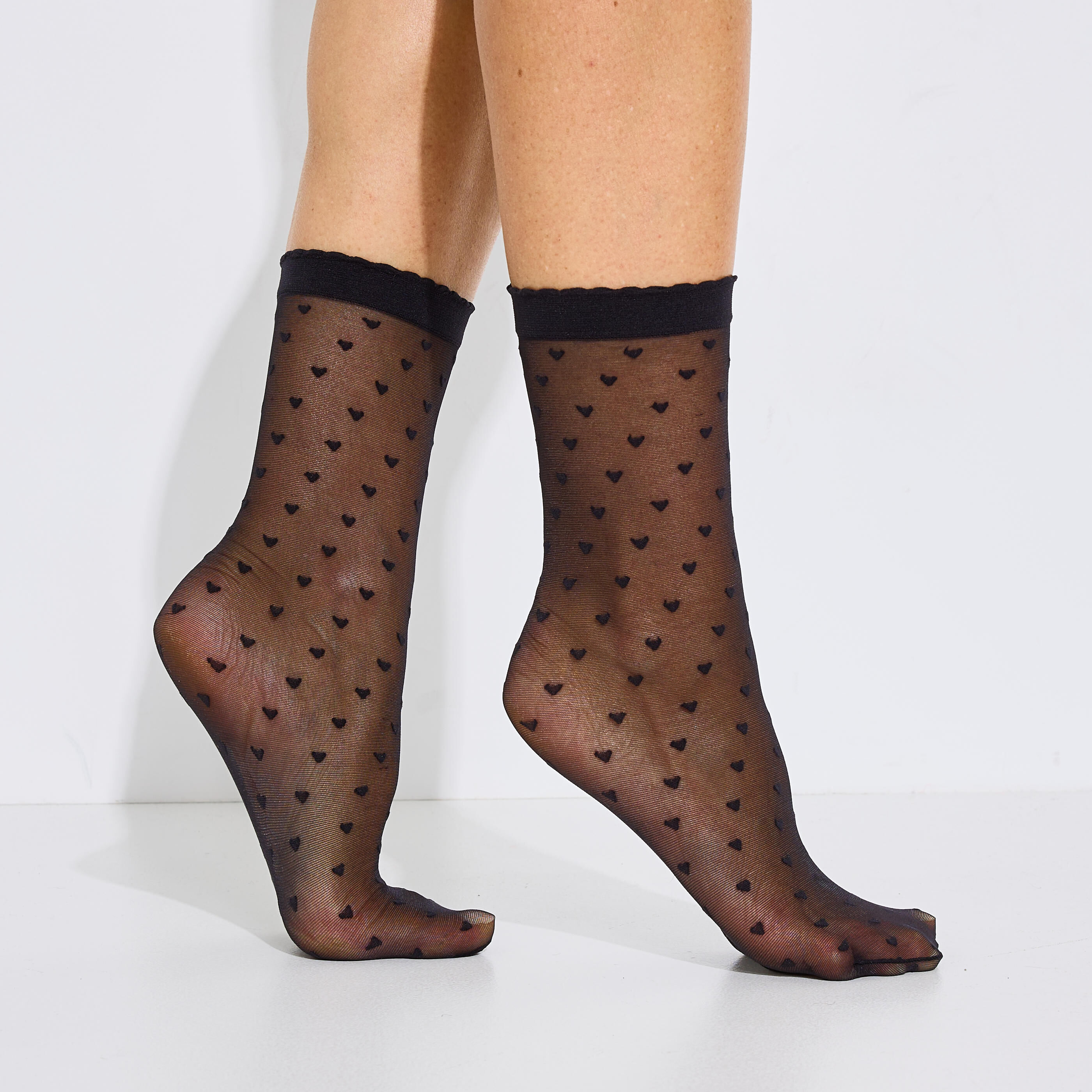 Socquettes voile motif coeurs femme