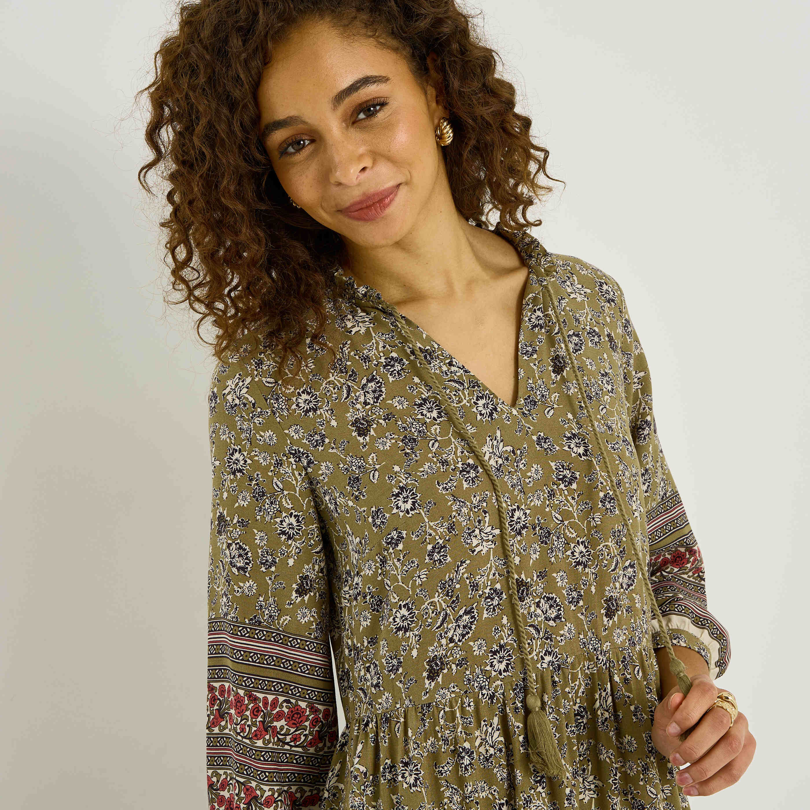 Robe boh&egrave;me longue imprim&eacute; floral