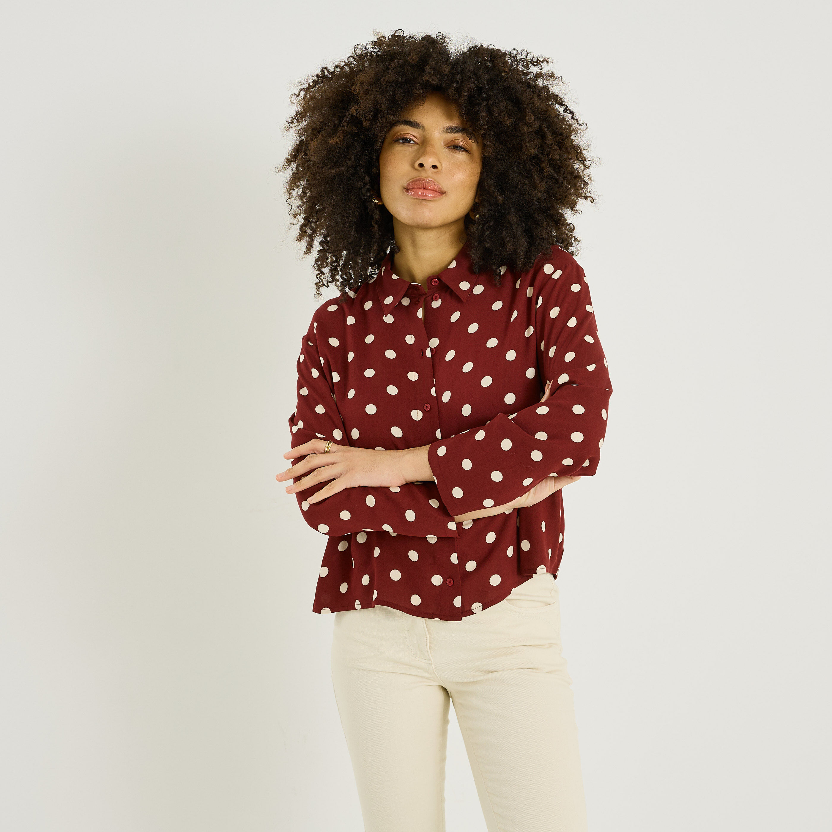 Chemise raccourcie &agrave; pois femme