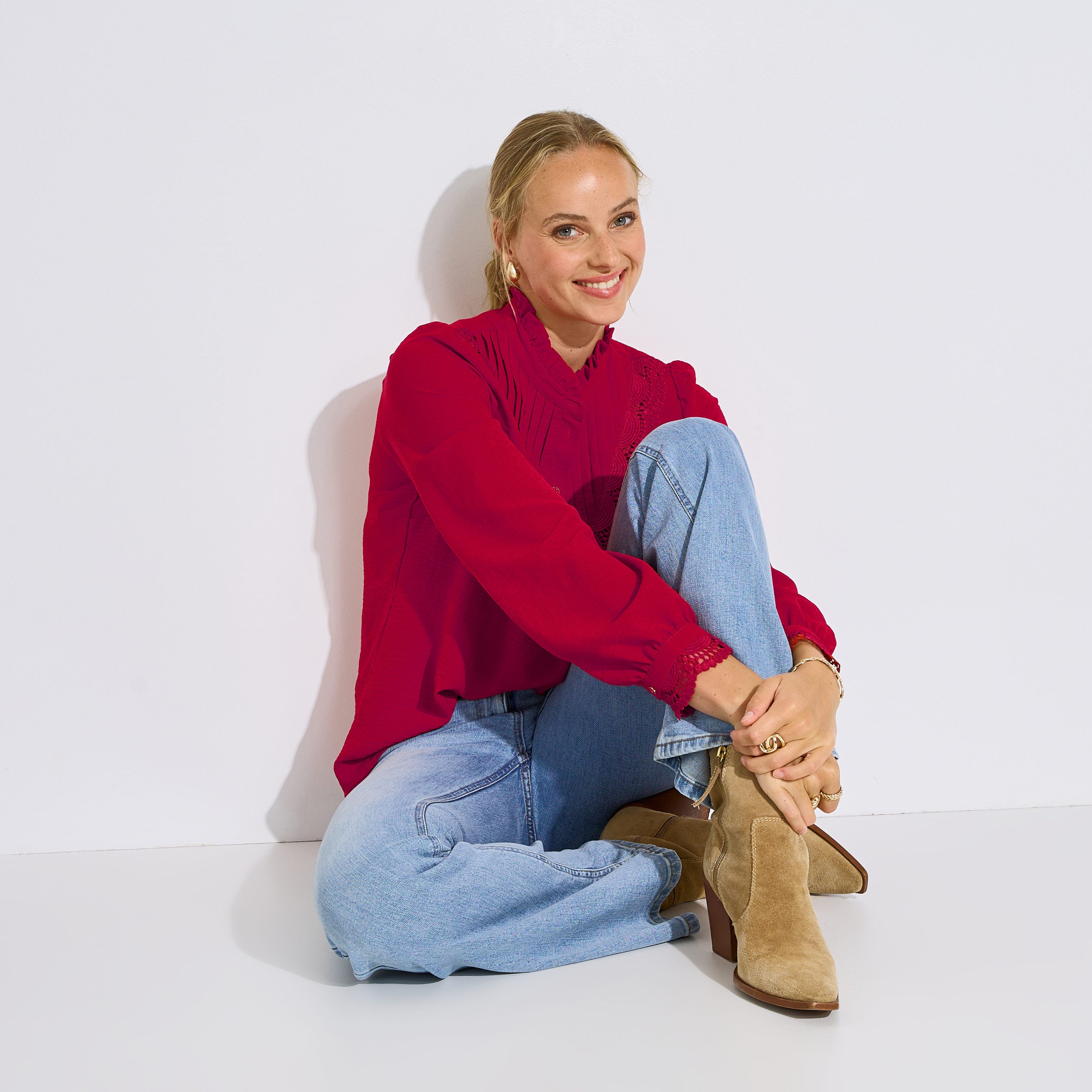 Blouse col montant pliss&eacute; femme
