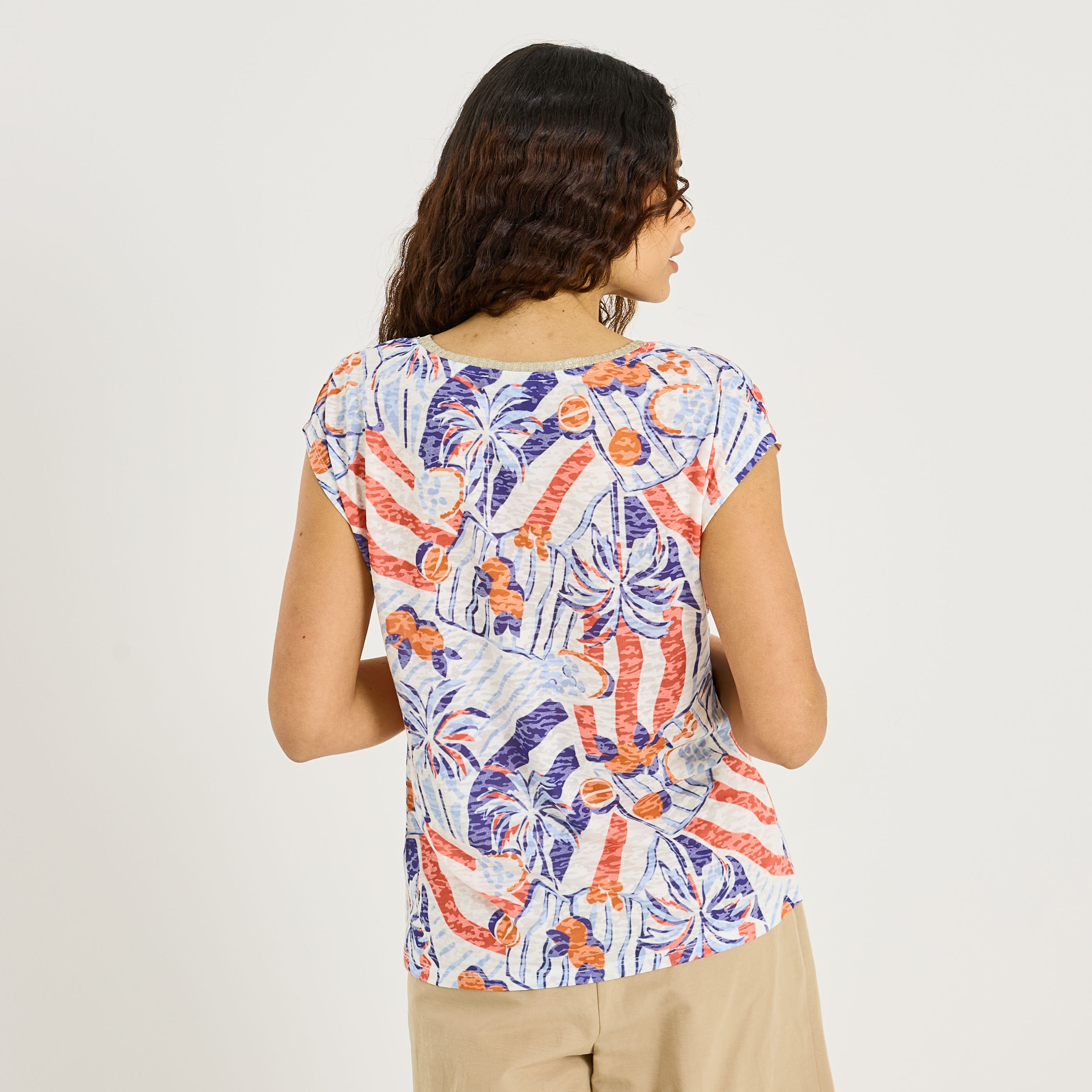 T-shirt imprim&eacute; palmiers femme