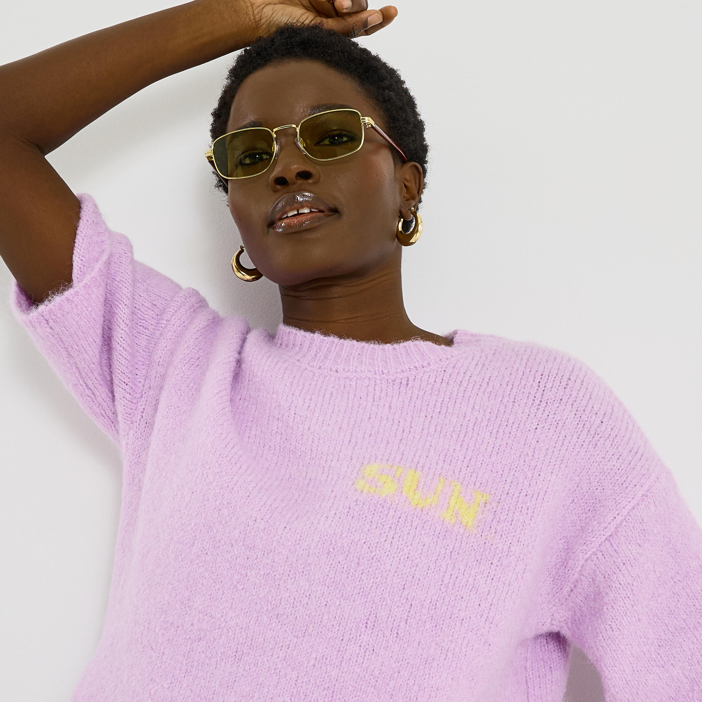 Pull manches courtes imprim&eacute; femme