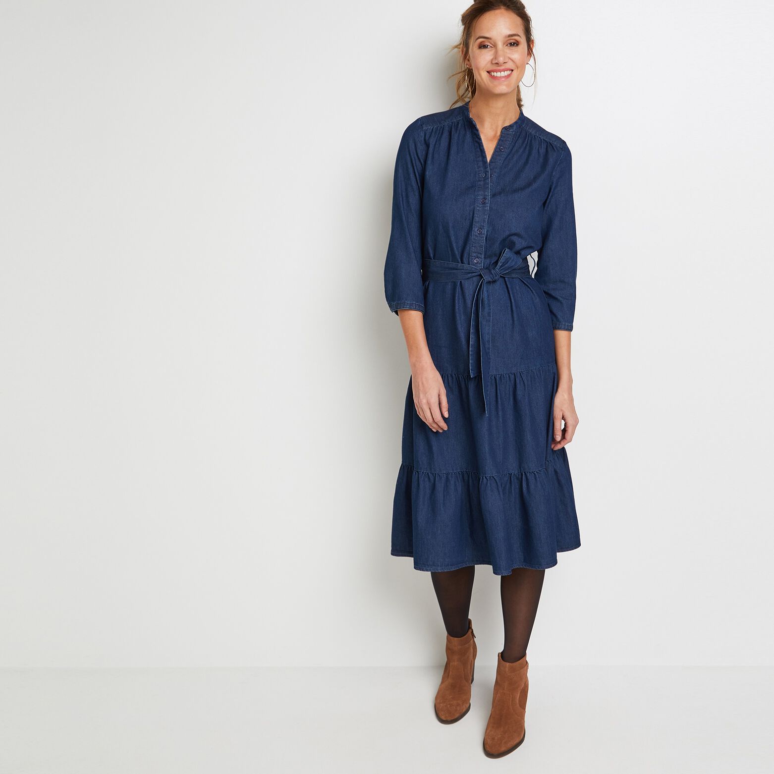 Robe mi longue en denim femme