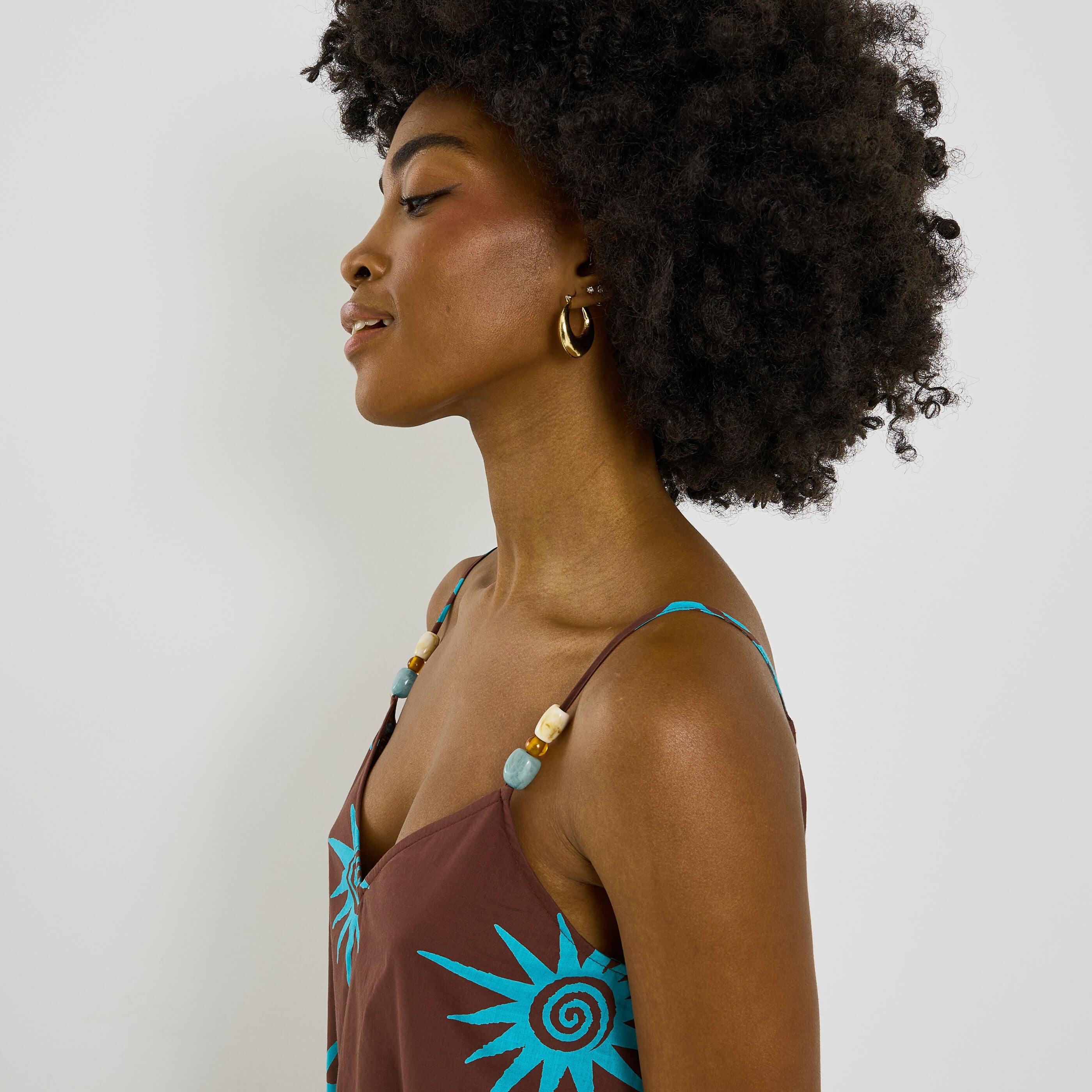 Robe longue imprim&eacute;e &agrave; fines bretelles