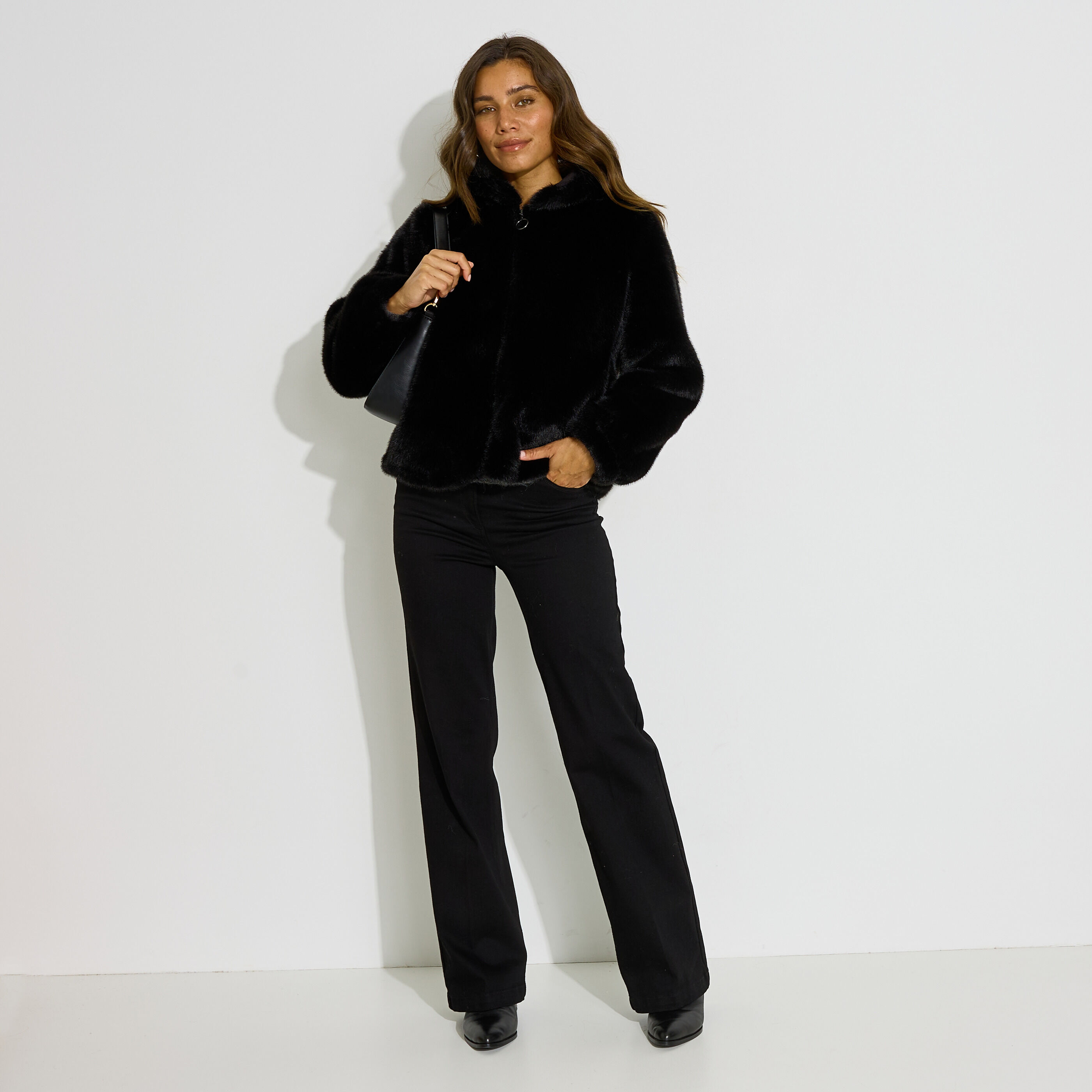 Manteau court imitation fourrure femme