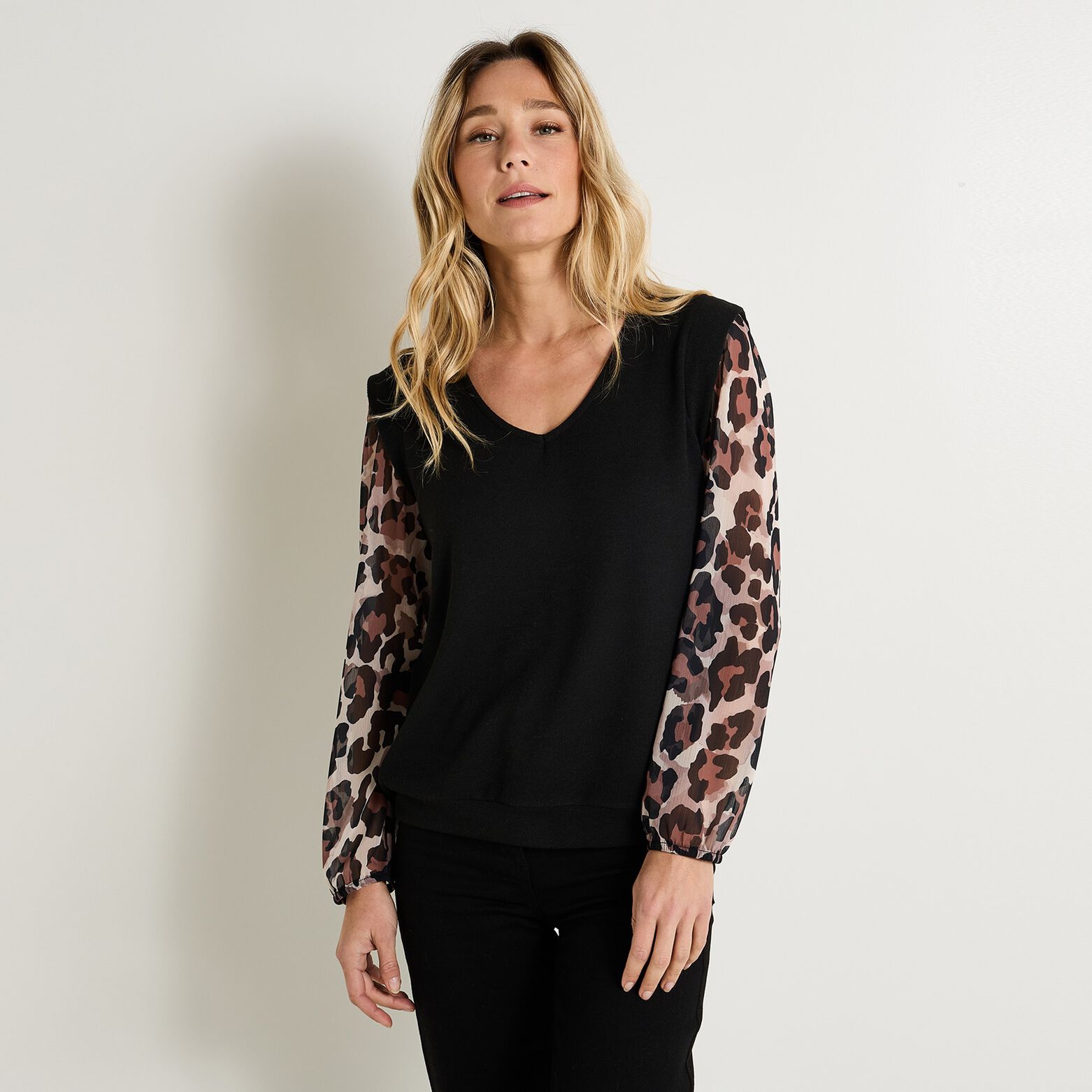 T-shirt manches imprimé léopard femme