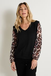 T-shirt manches imprimé léopard femme