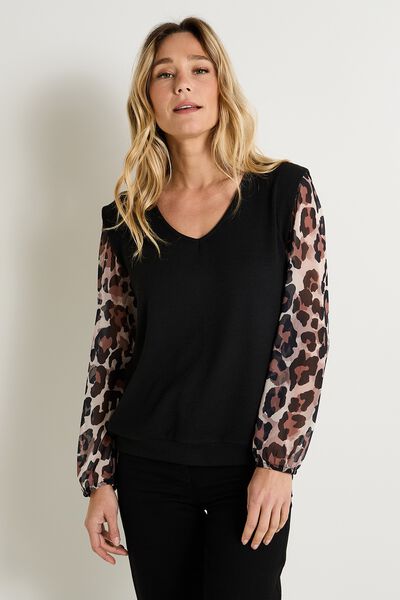 T-shirt manches imprimé léopard femme