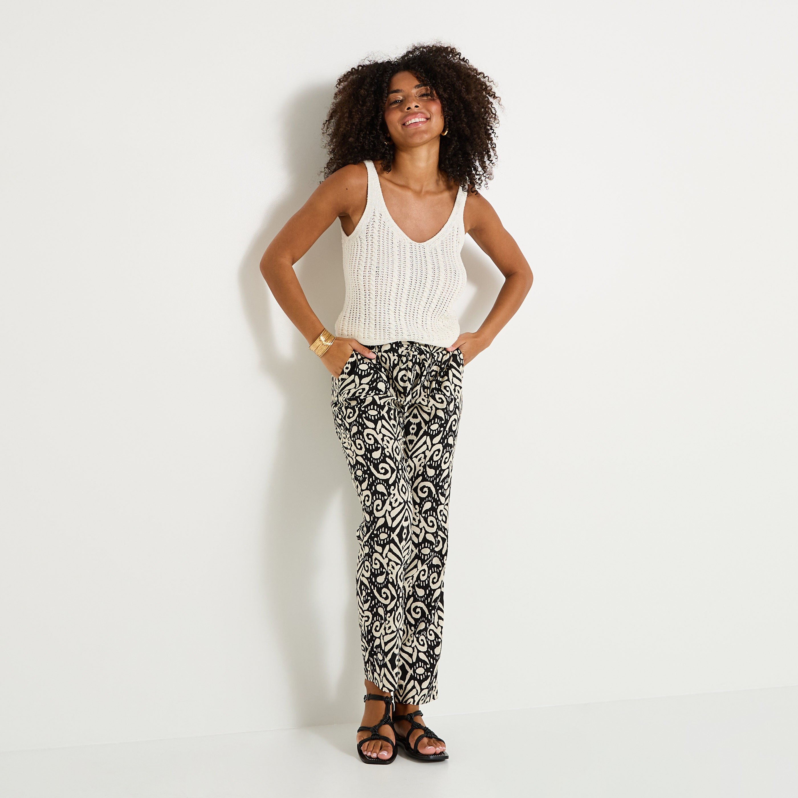 Pantalon fluide imprim&eacute; femme