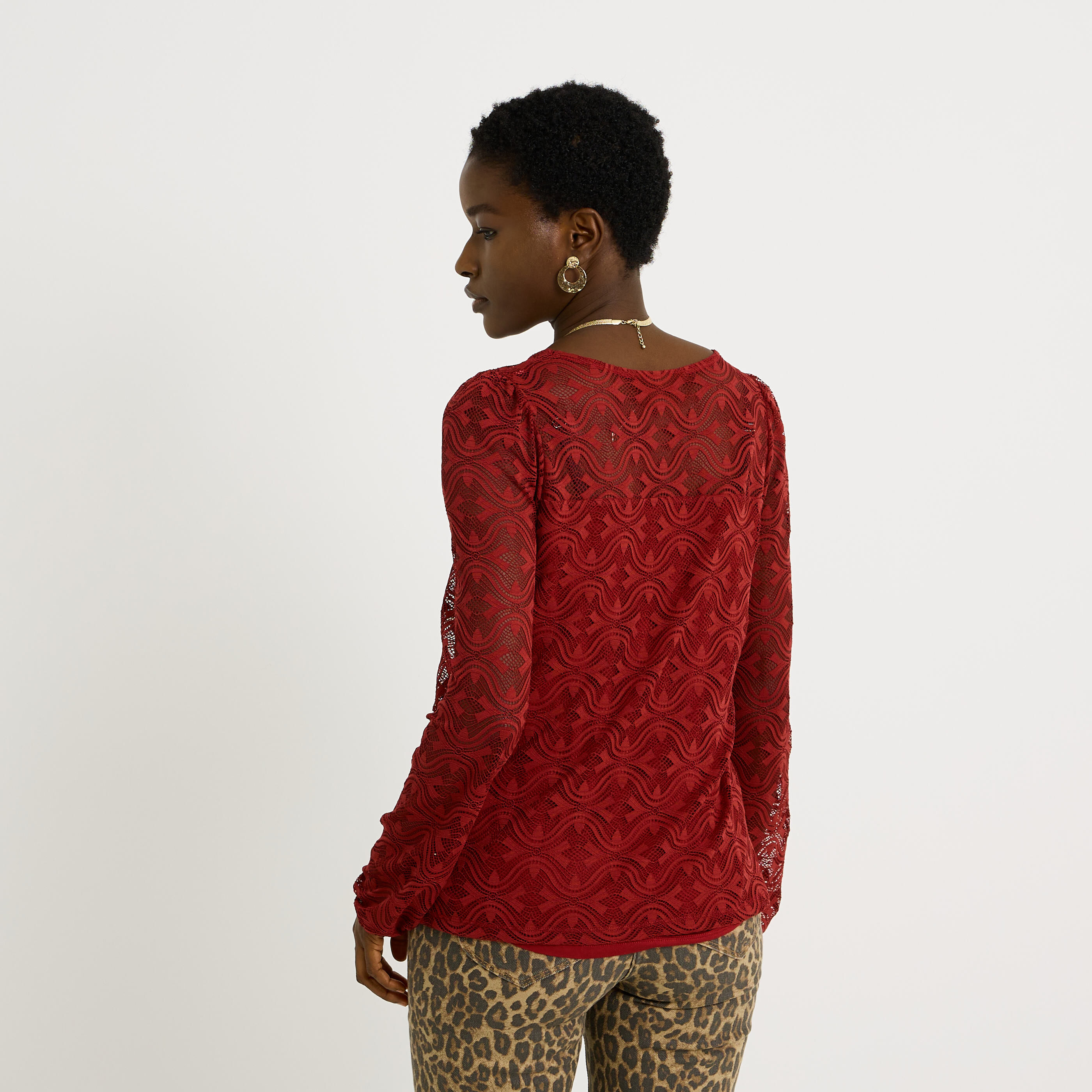 Blouse maille brod&eacute;e femme