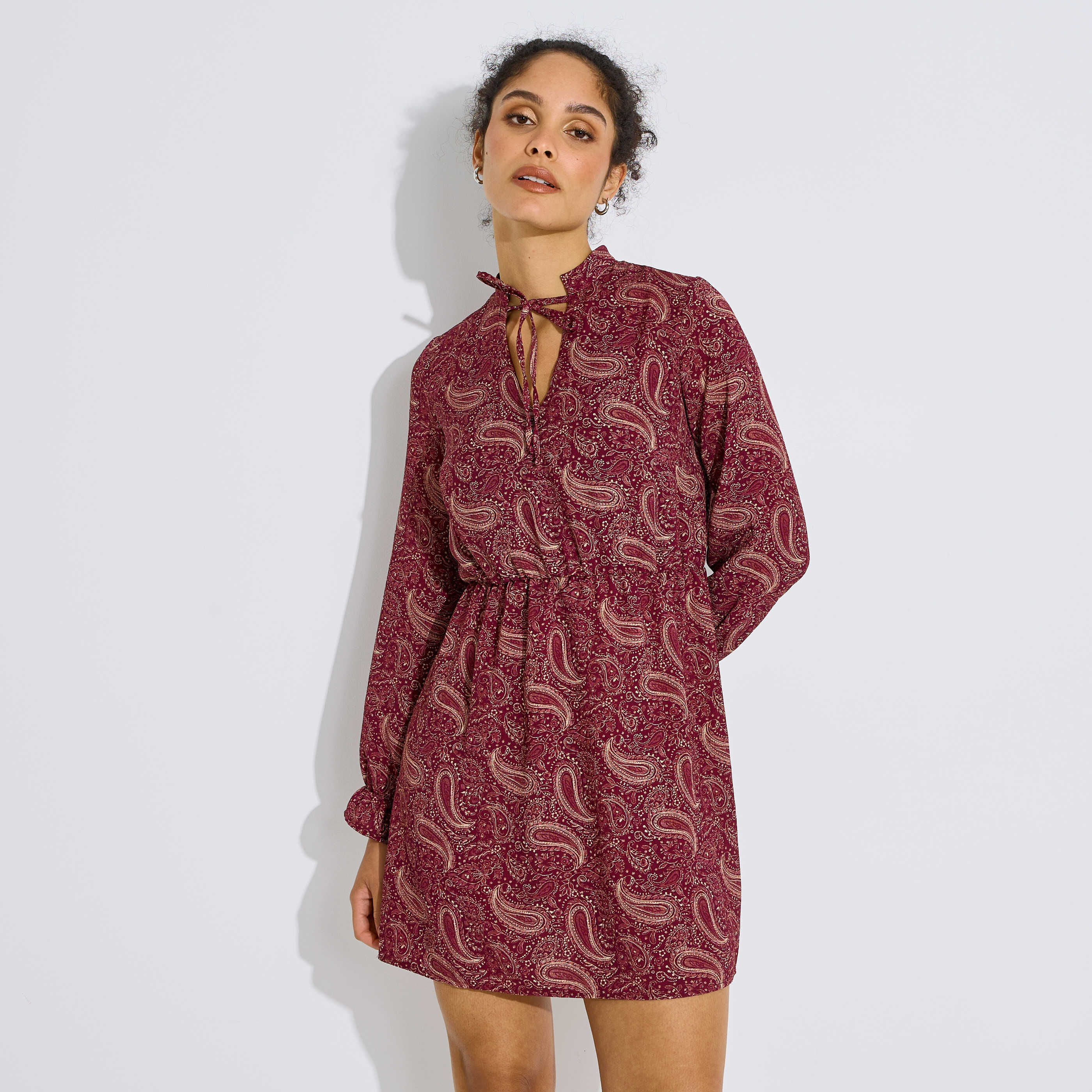Robe courte imprim&eacute;e cachemire femme