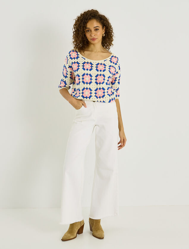 Pull en crochet multicolore femme