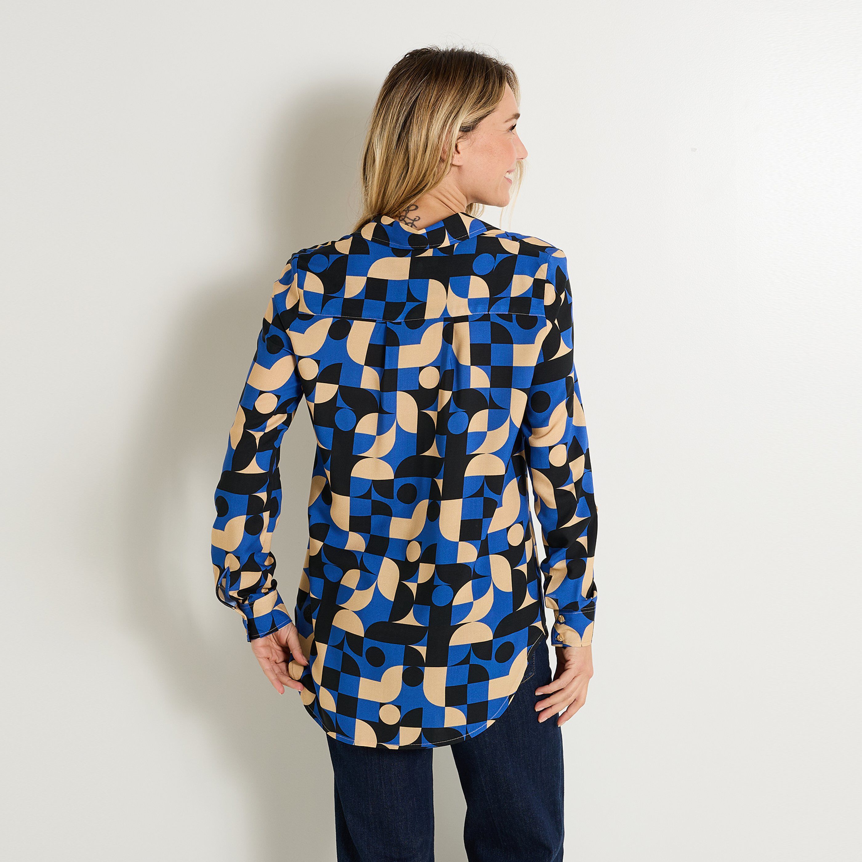 Chemisier imprim&eacute; g&eacute;om&eacute;trique femme