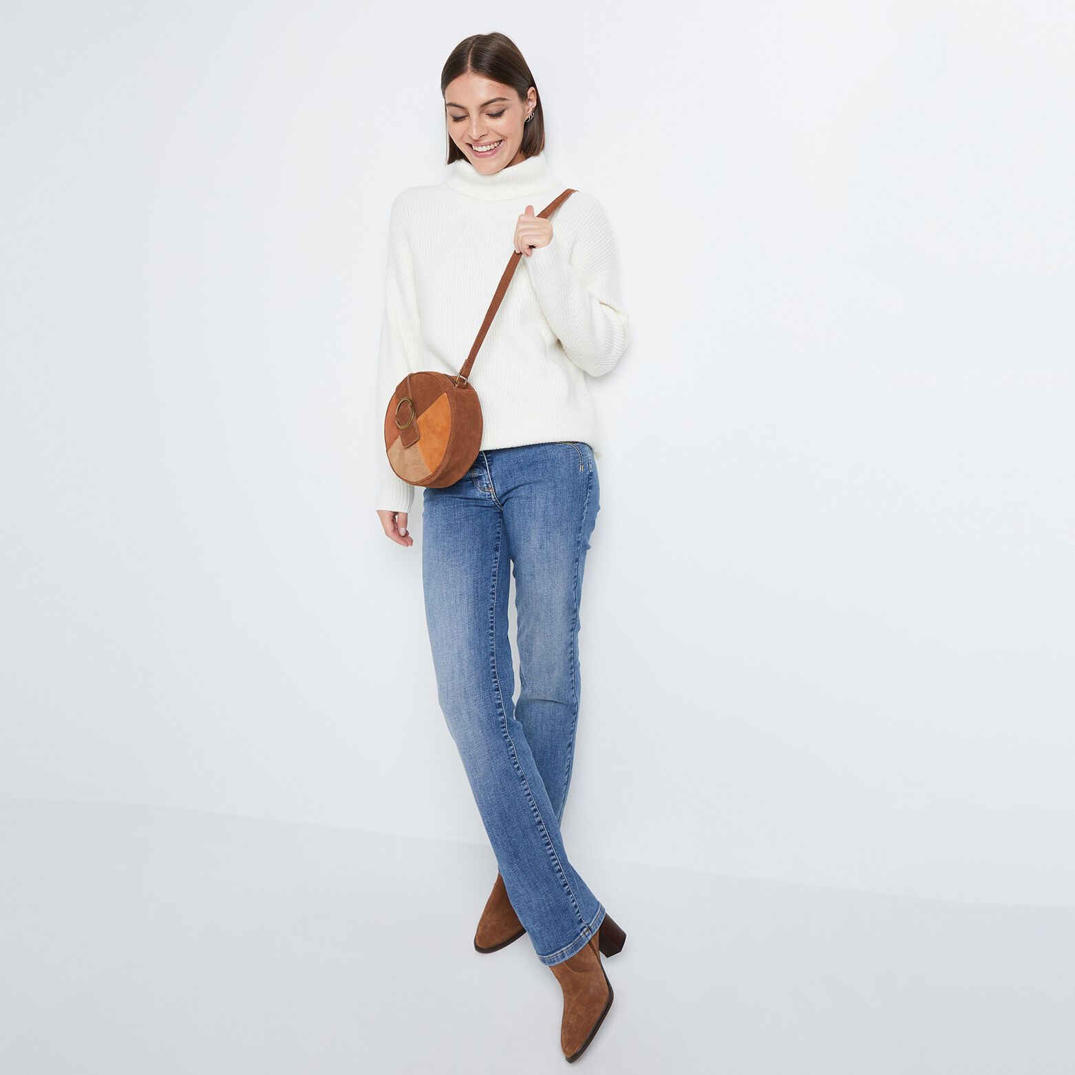 Pull col roulé uni femme