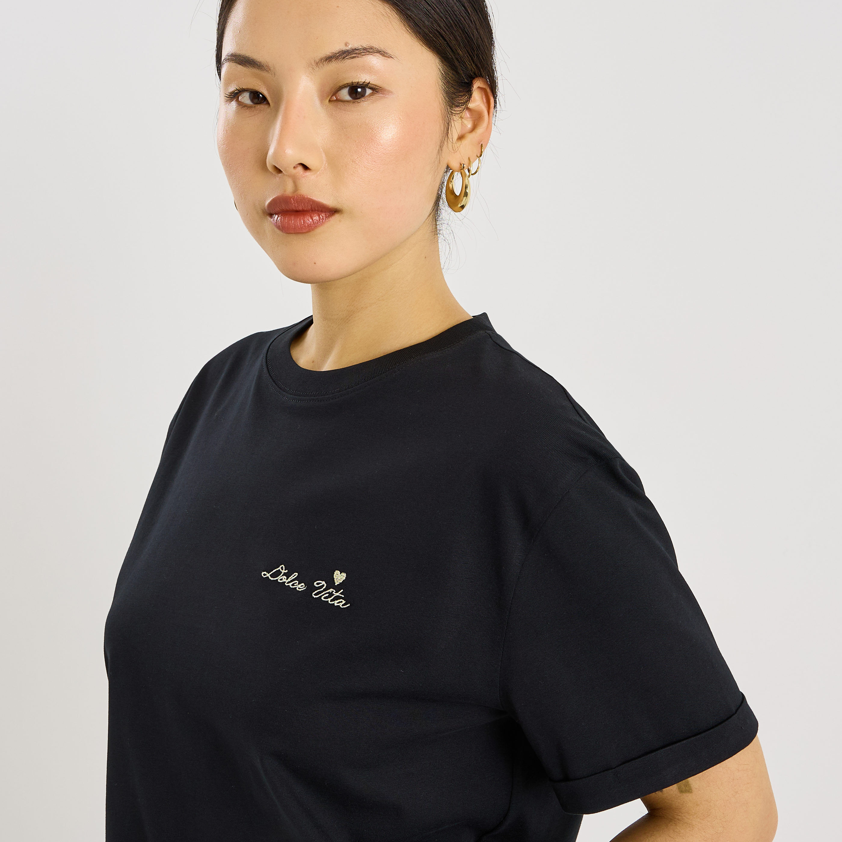 T-shirt col rond broderie femme