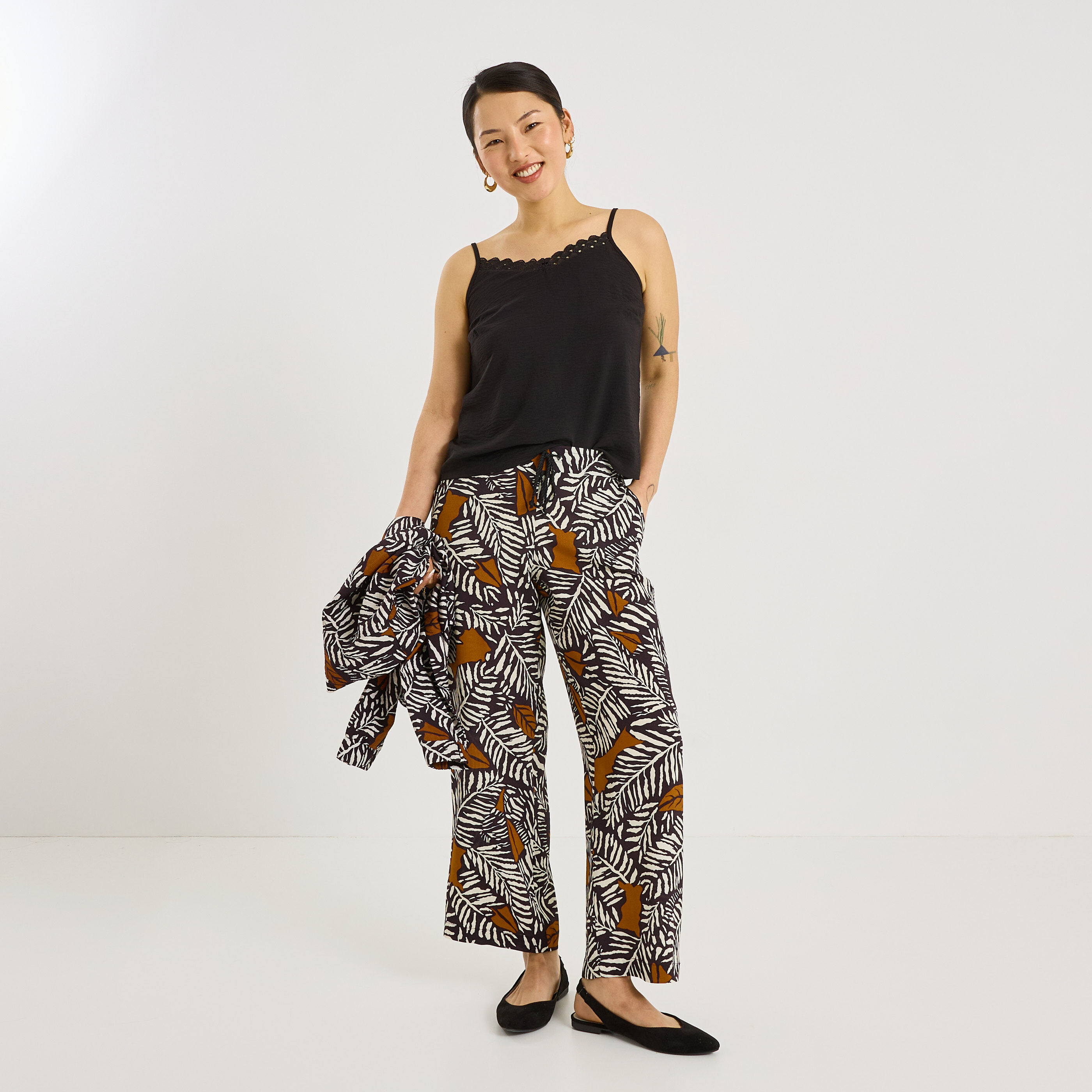 Pantalon fluide imprim&eacute; femme