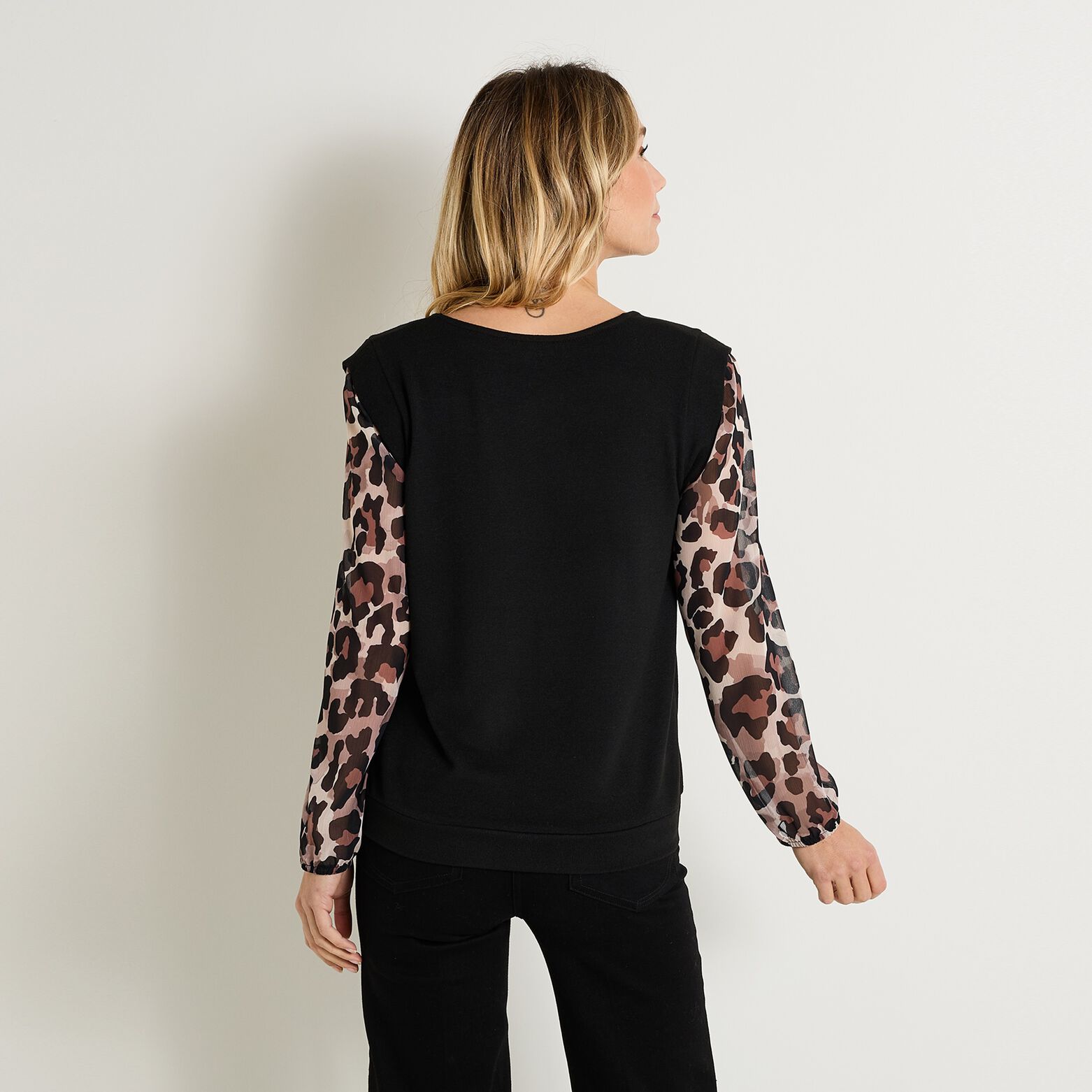 T-shirt manches imprimé léopard femme