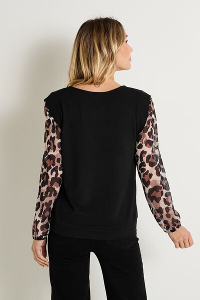 T-shirt manches imprimé léopard femme