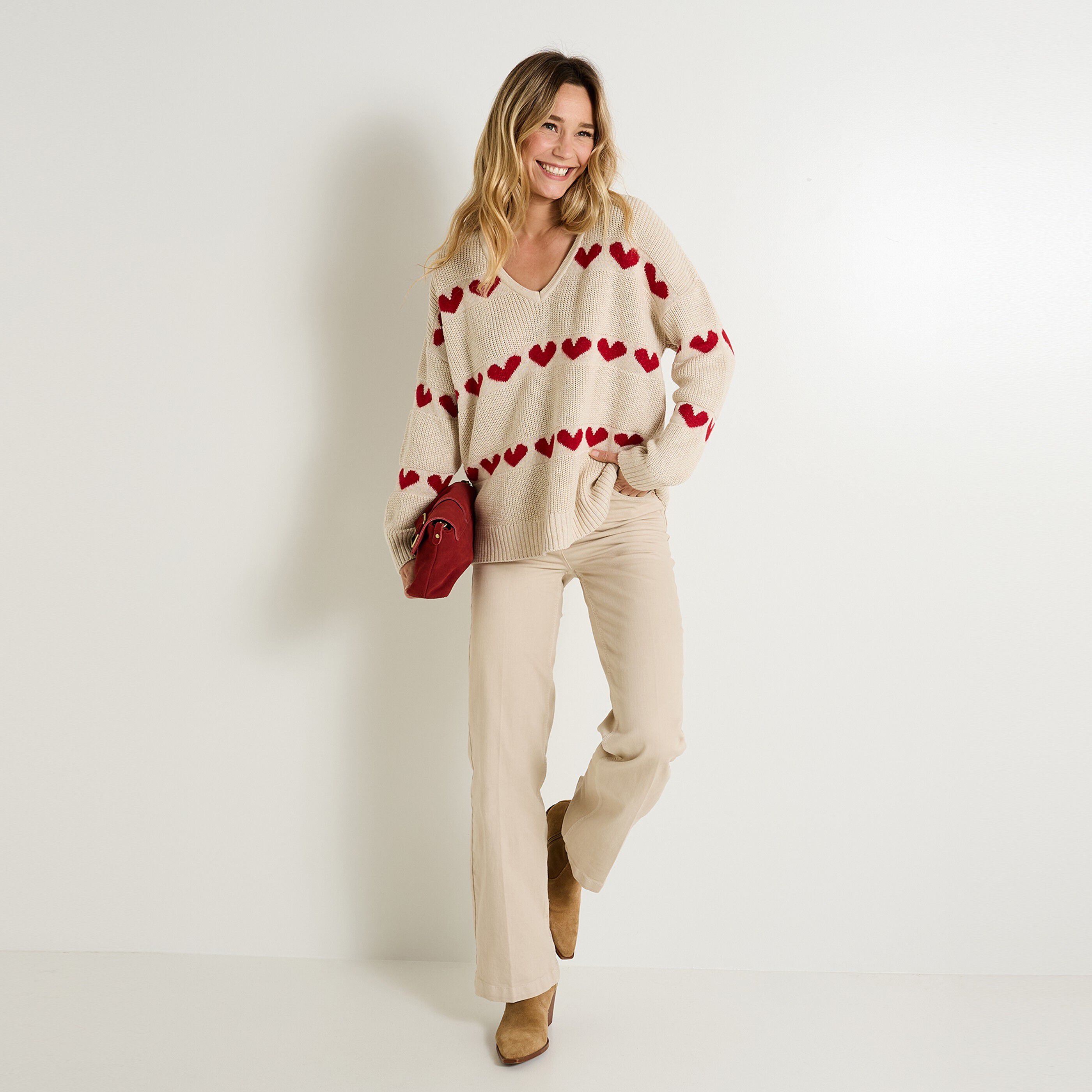 Pull loose col V femme