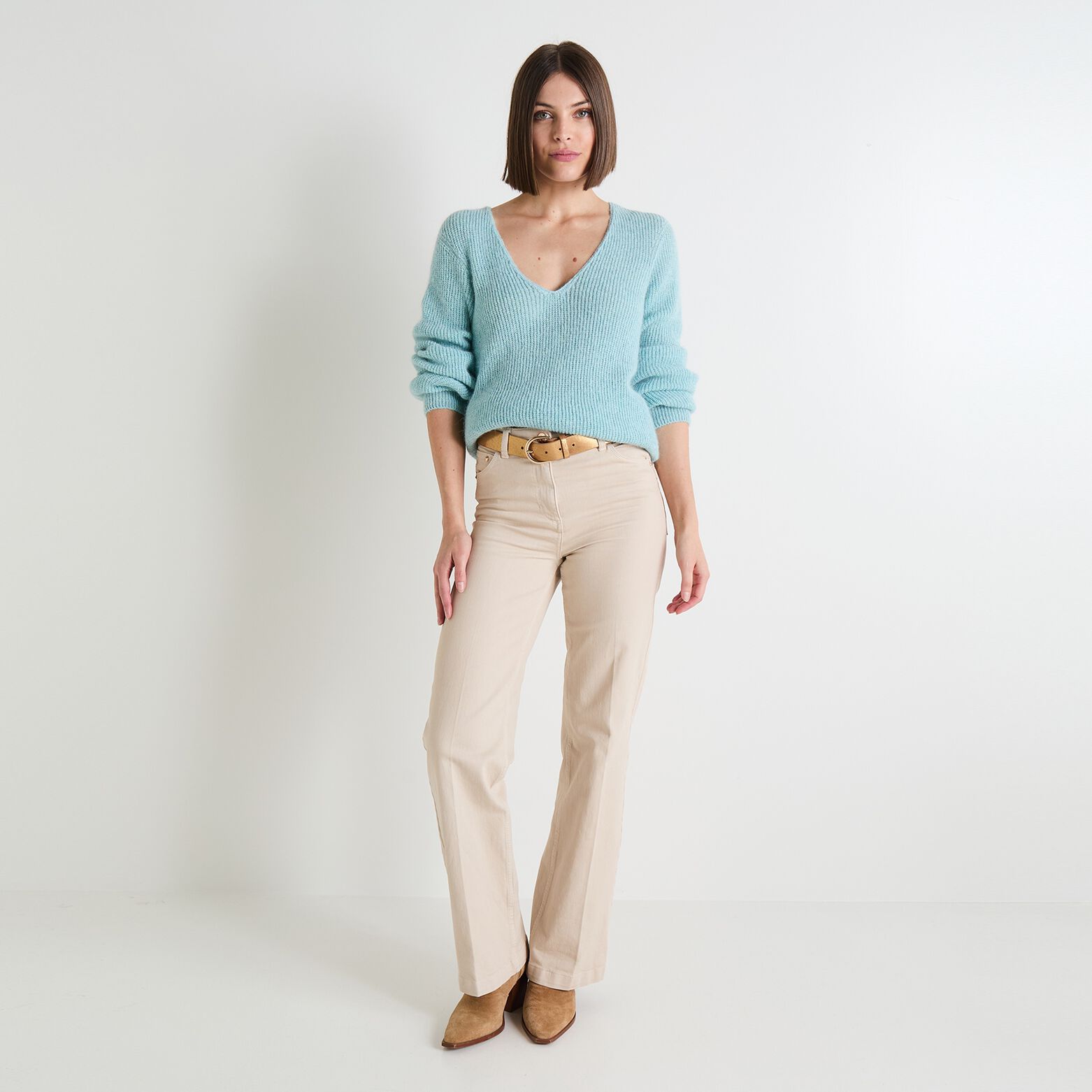 Pull col V femme