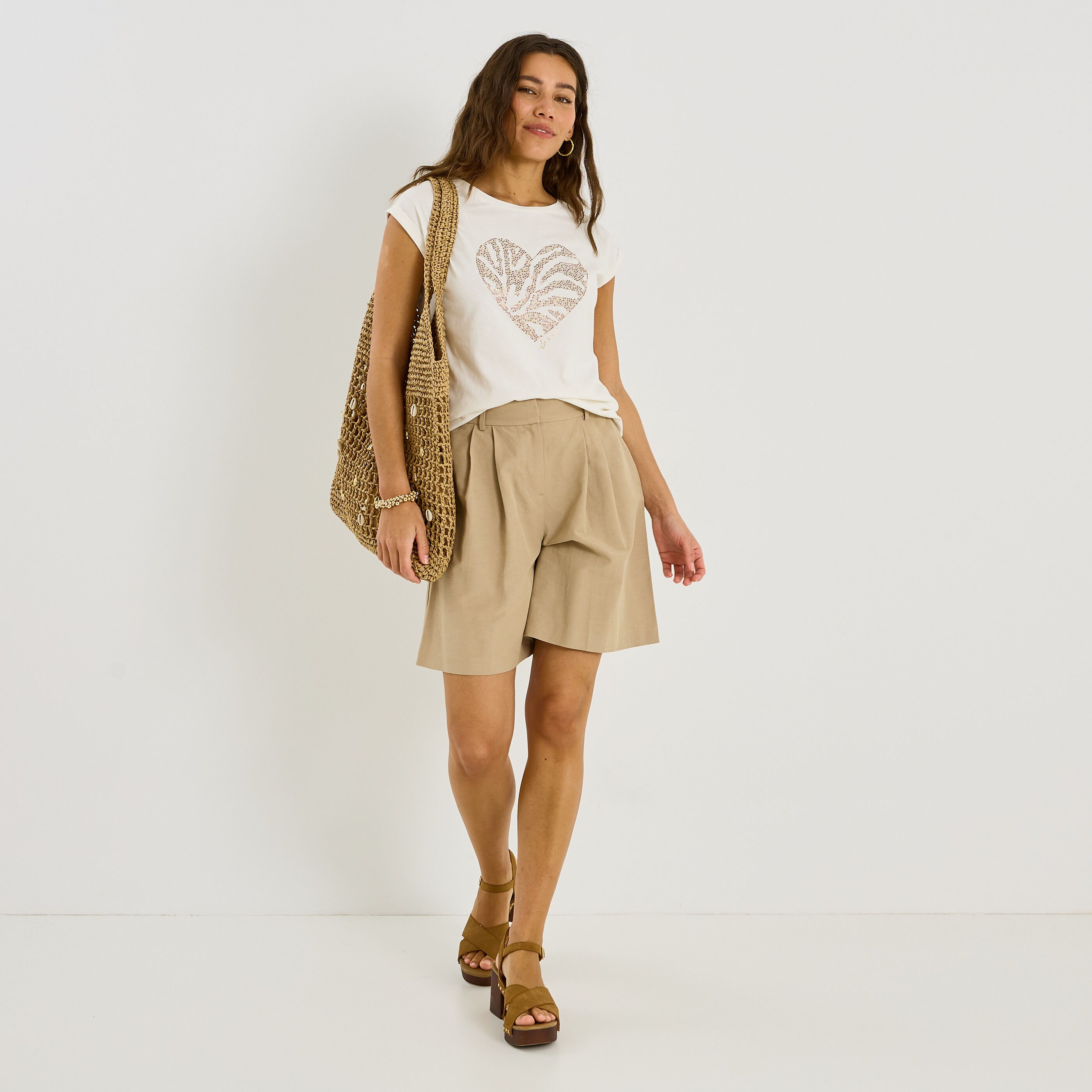 T-shirt imprim&eacute; c&oelig;ur z&eacute;br&eacute; femme