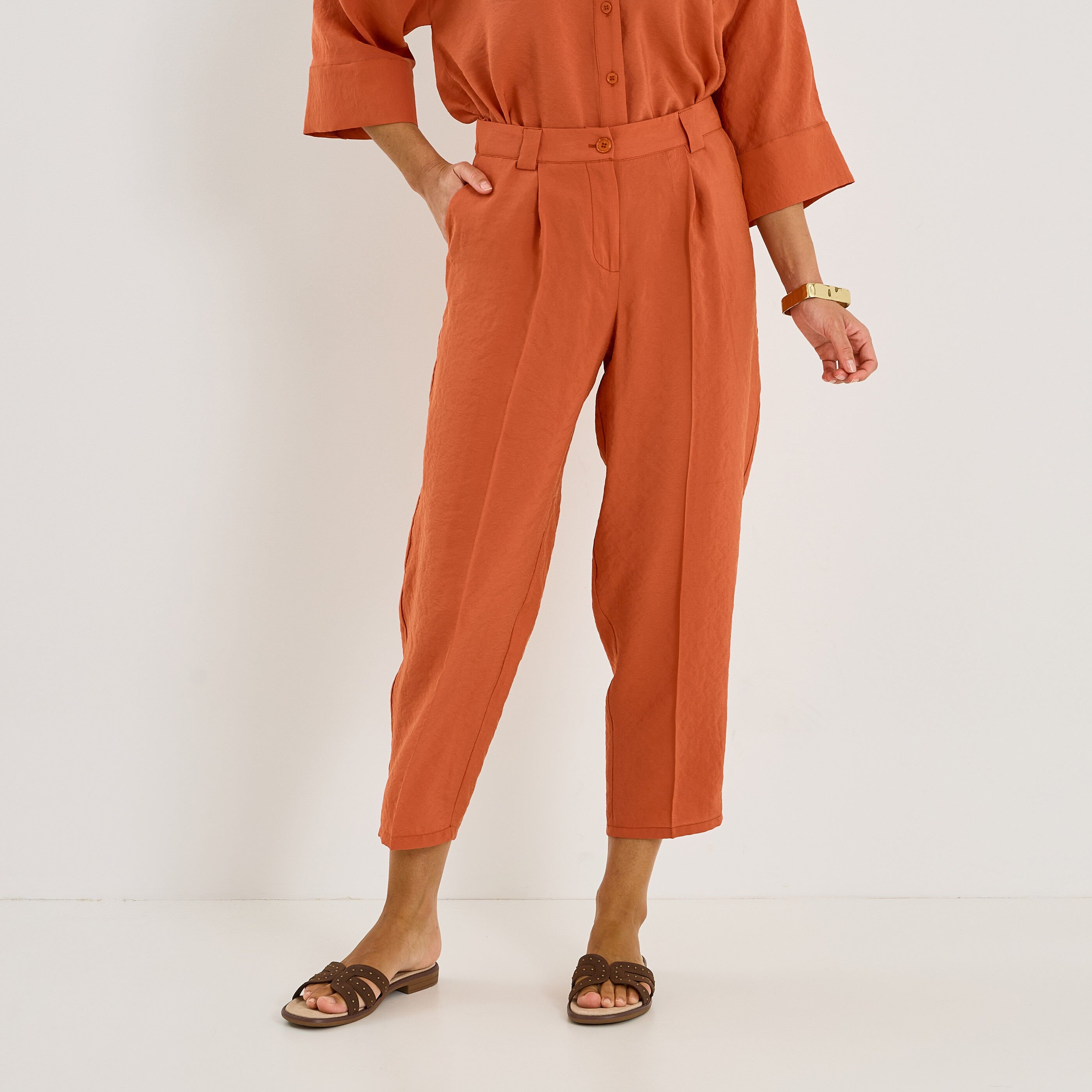 Pantalon fluide &agrave; plis femme